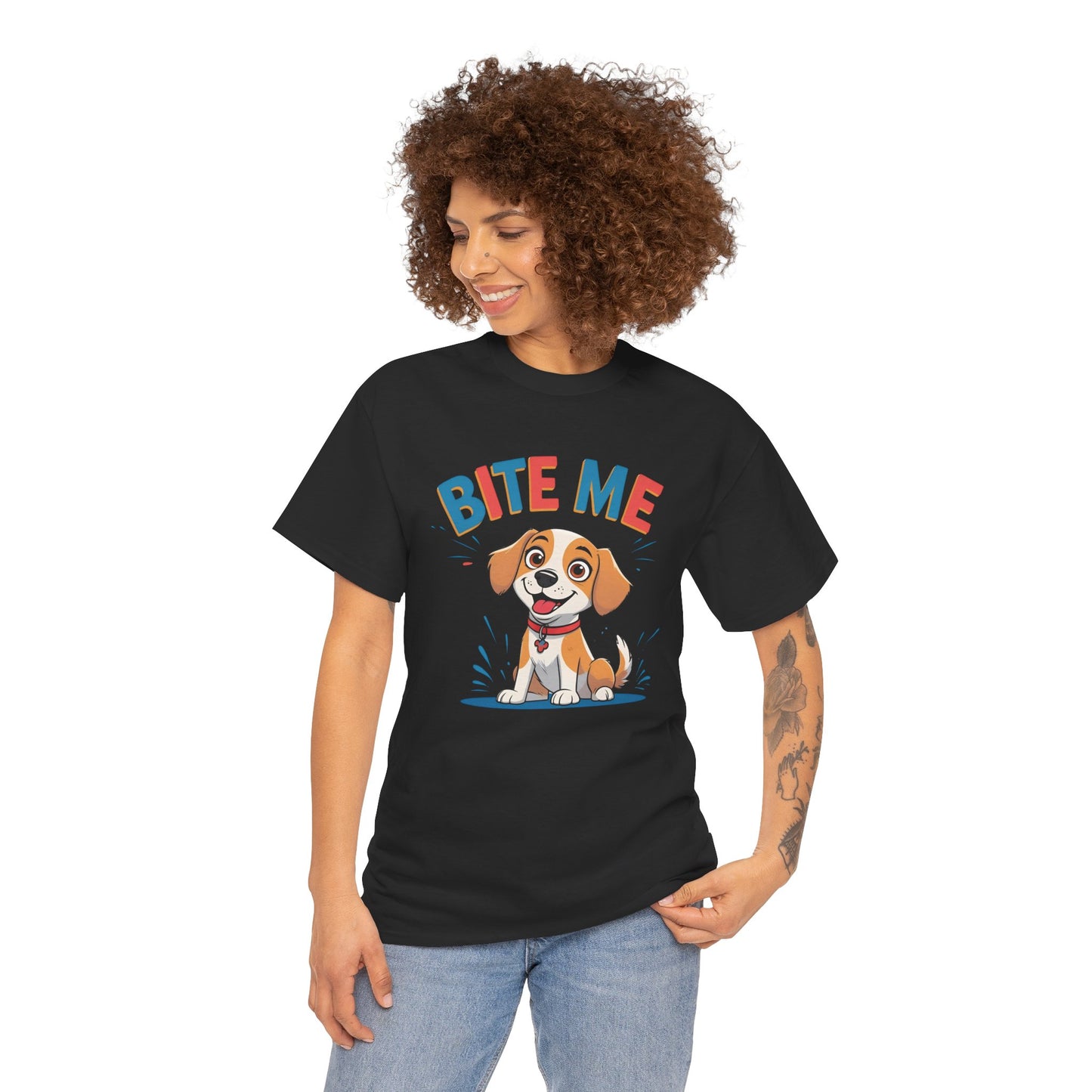 Playful Dog Lover Tee, Bite Me Unisex Cotton T-Shirt for Dog Trainers, Funny Gift for Dog Lovers, Cute Dog Apparel