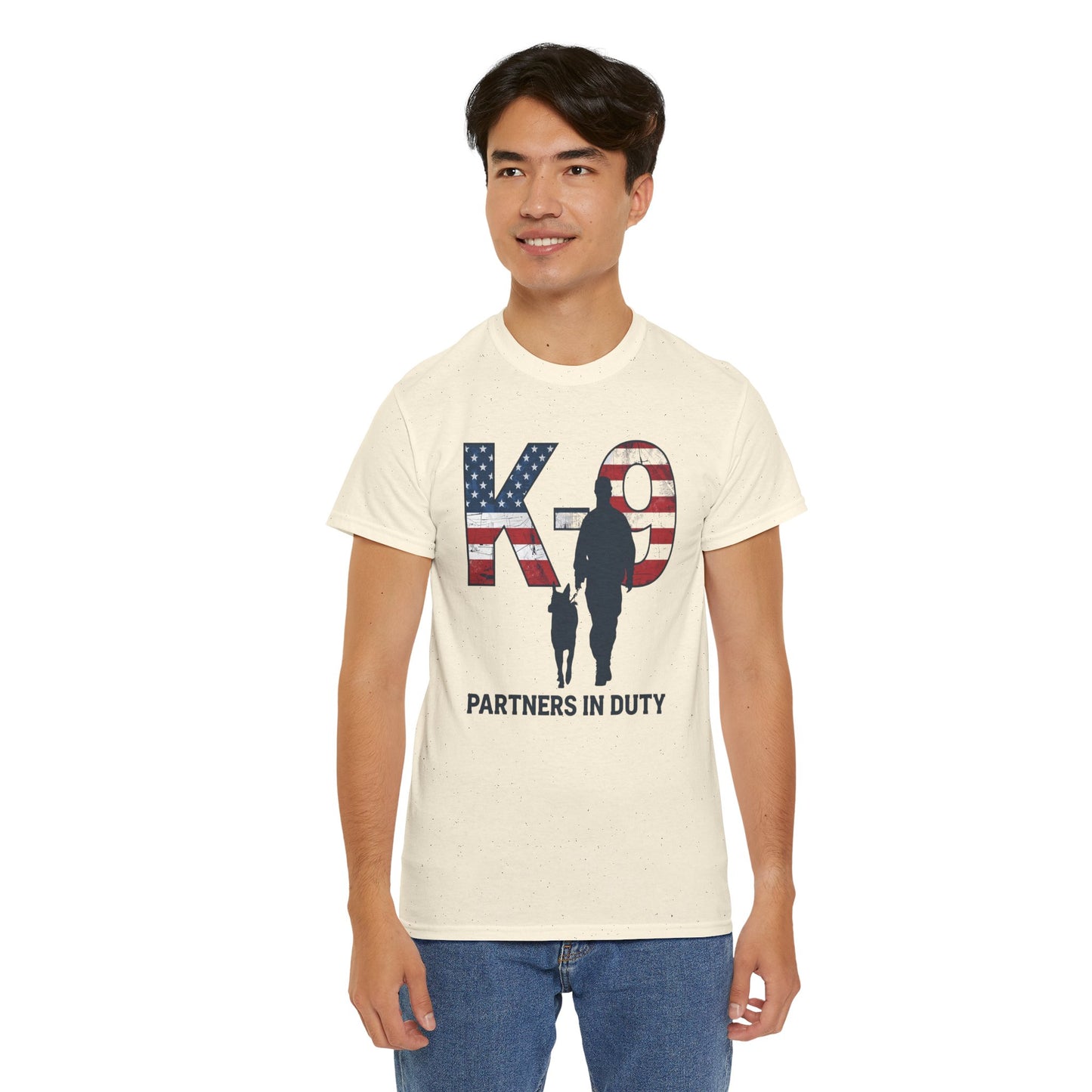 Patriotic K-9 T-Shirt - Partners in Duty Tee | Unisex Heavy Cotton Tee for Dog Lovers, Military Support, Gifts for Dog Handlers