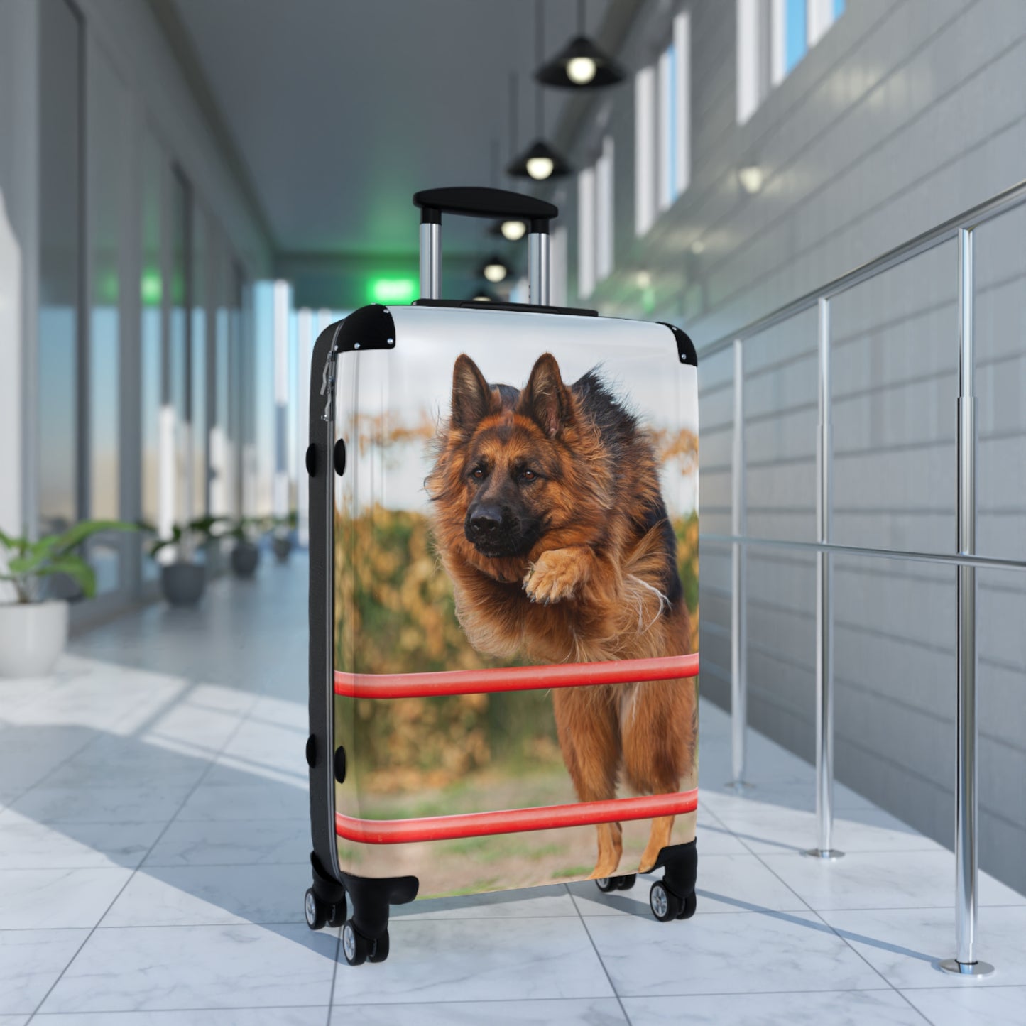 Dog Lover Suitcase Featuring a Long Coat German Shepherd Jumping An Agility Fence