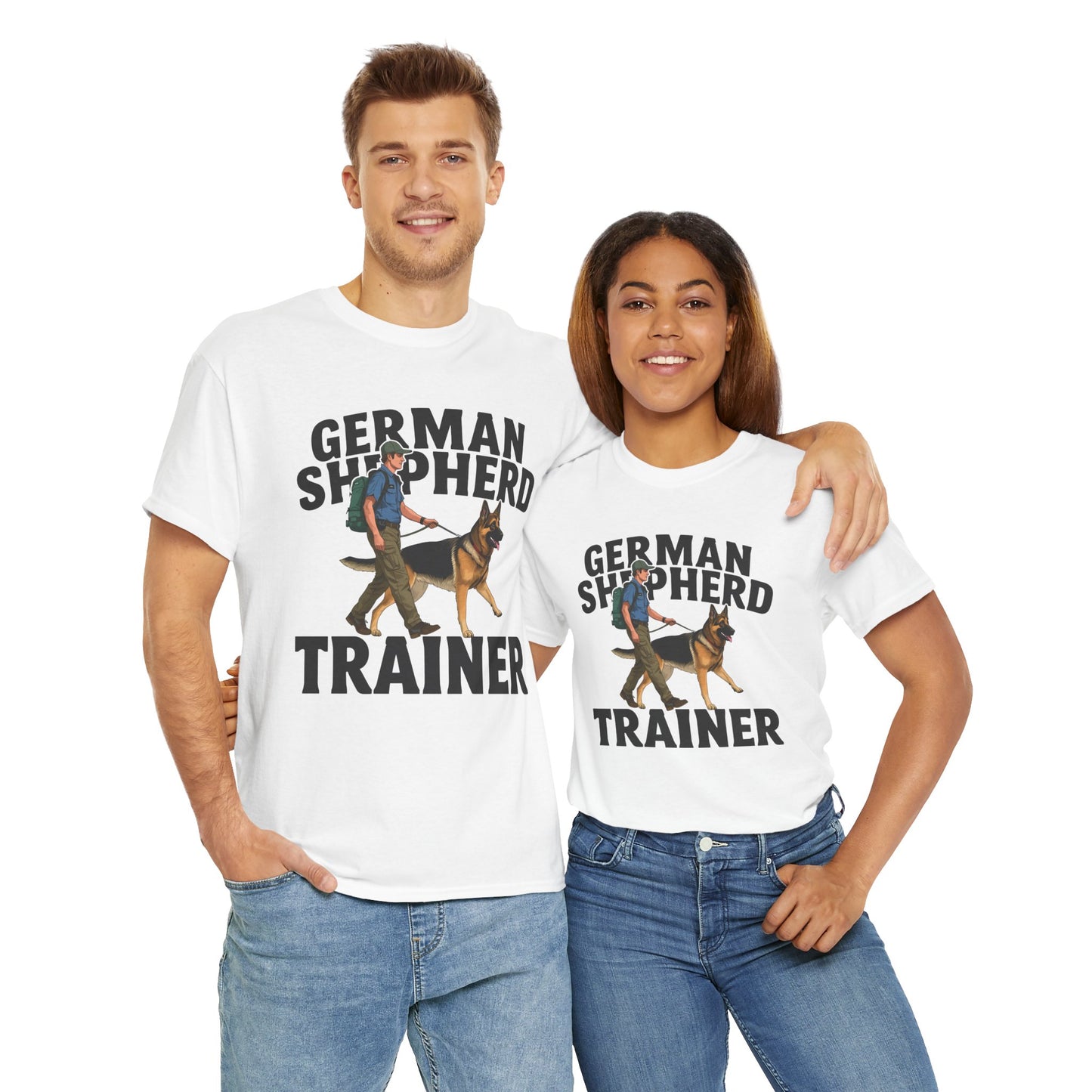 German Shepherd Trainer Tee - Man Holding a German Shepherd | Dog Lover Gift