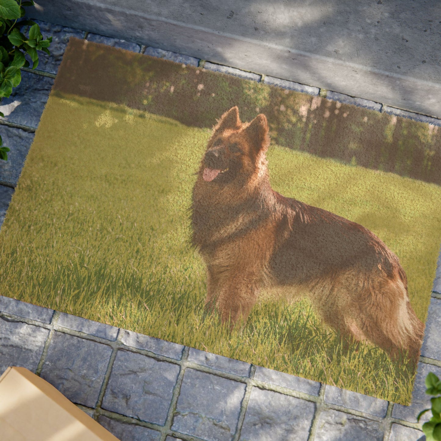 Personalized Dog Doormat Featuring a Giant German Shepherd Standing on a Green Field