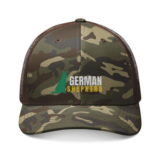 German Shepherd Camouflage Embroidered Trucker Hat - Perfect Gift for Dog Lovers