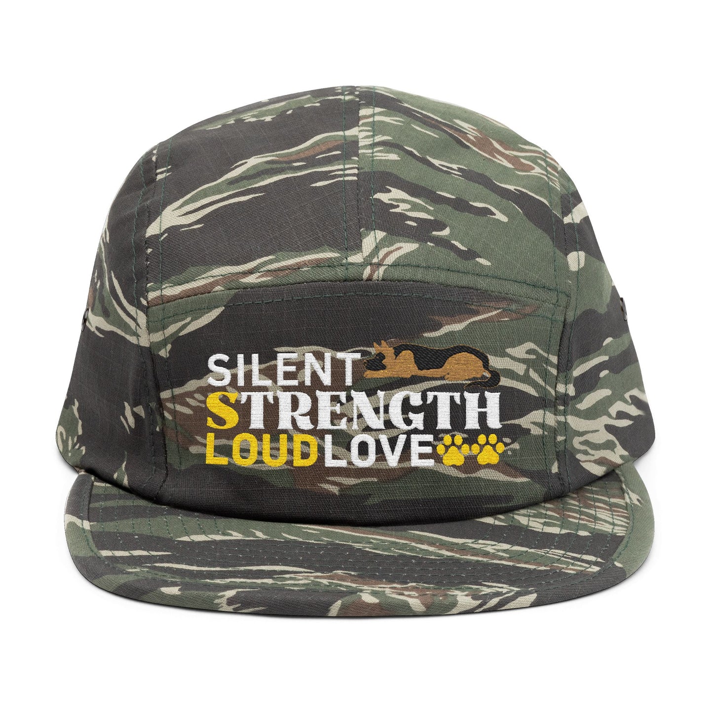5 Panel Embroidered German Shepherd Cap - Silent Strength, Loud Love