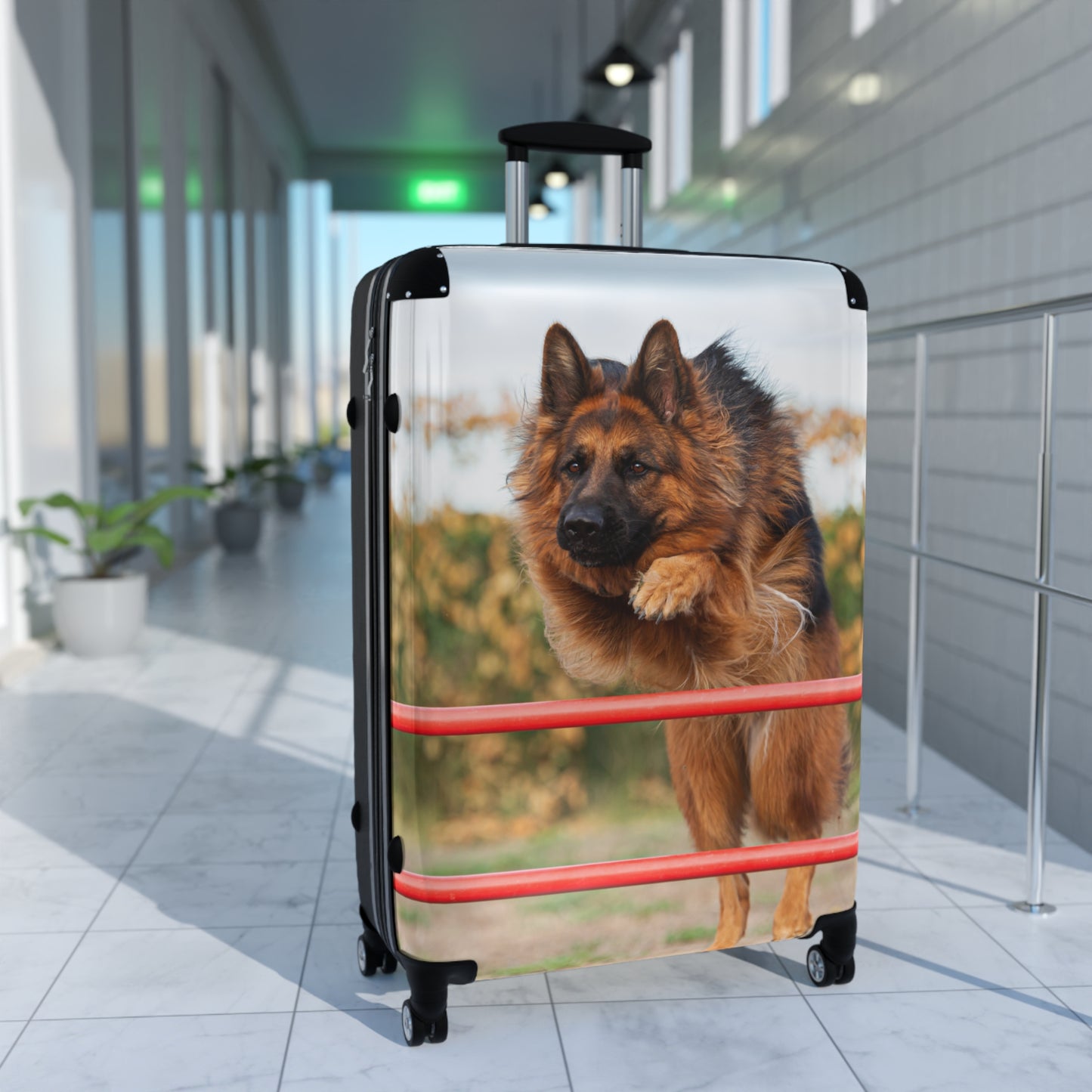 Dog Lover Suitcase Featuring a Long Coat German Shepherd Jumping An Agility Fence