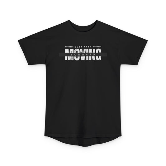 Just Keep Moving Unisex Long Body Urban Tee – Motivation Shirt for Active Lifestyle, Fitness Enthusiasts, Casual Wear, Gift Idea, Gym