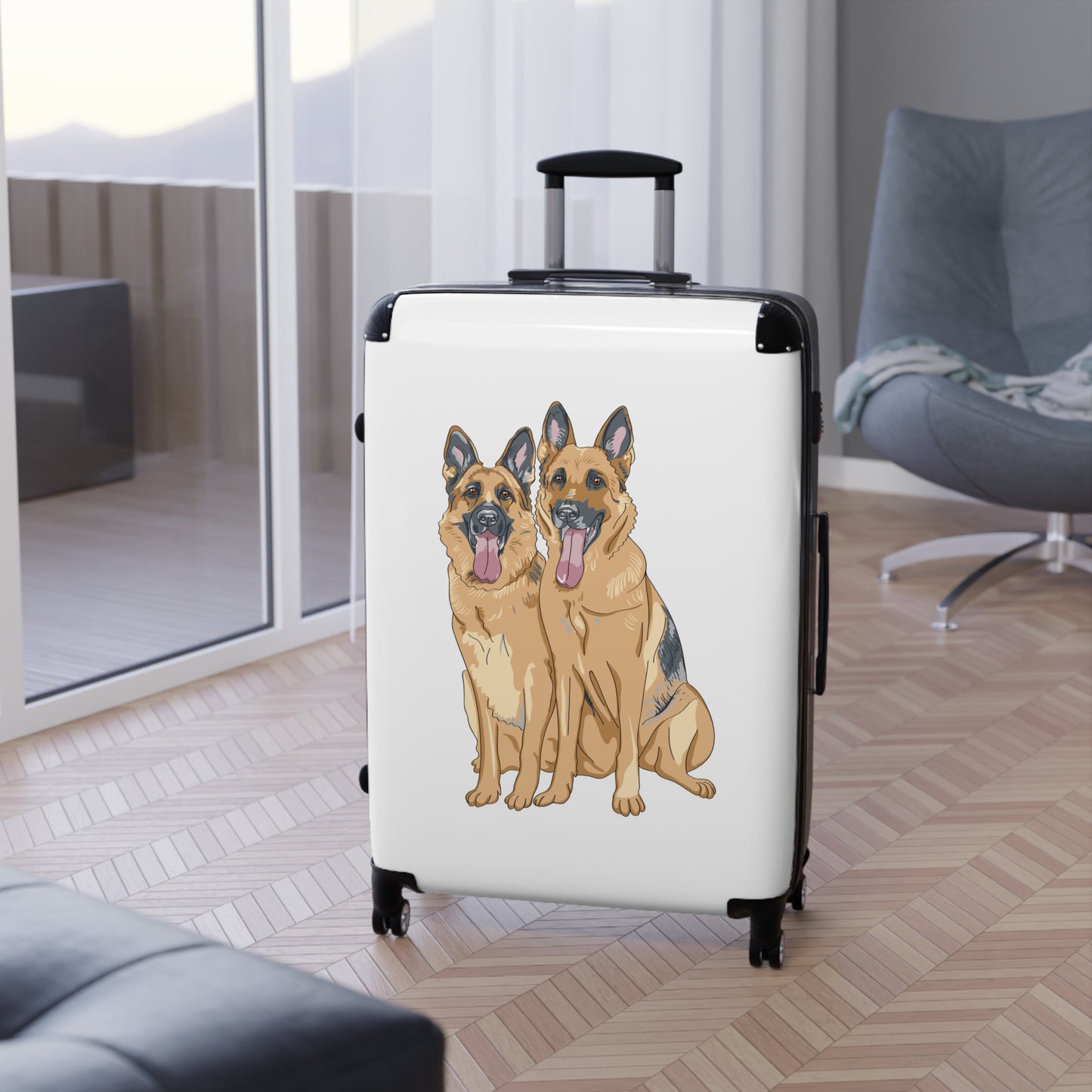 Dog Lover Suitcase Featuring Two German Shepherds Sloppily Sitting