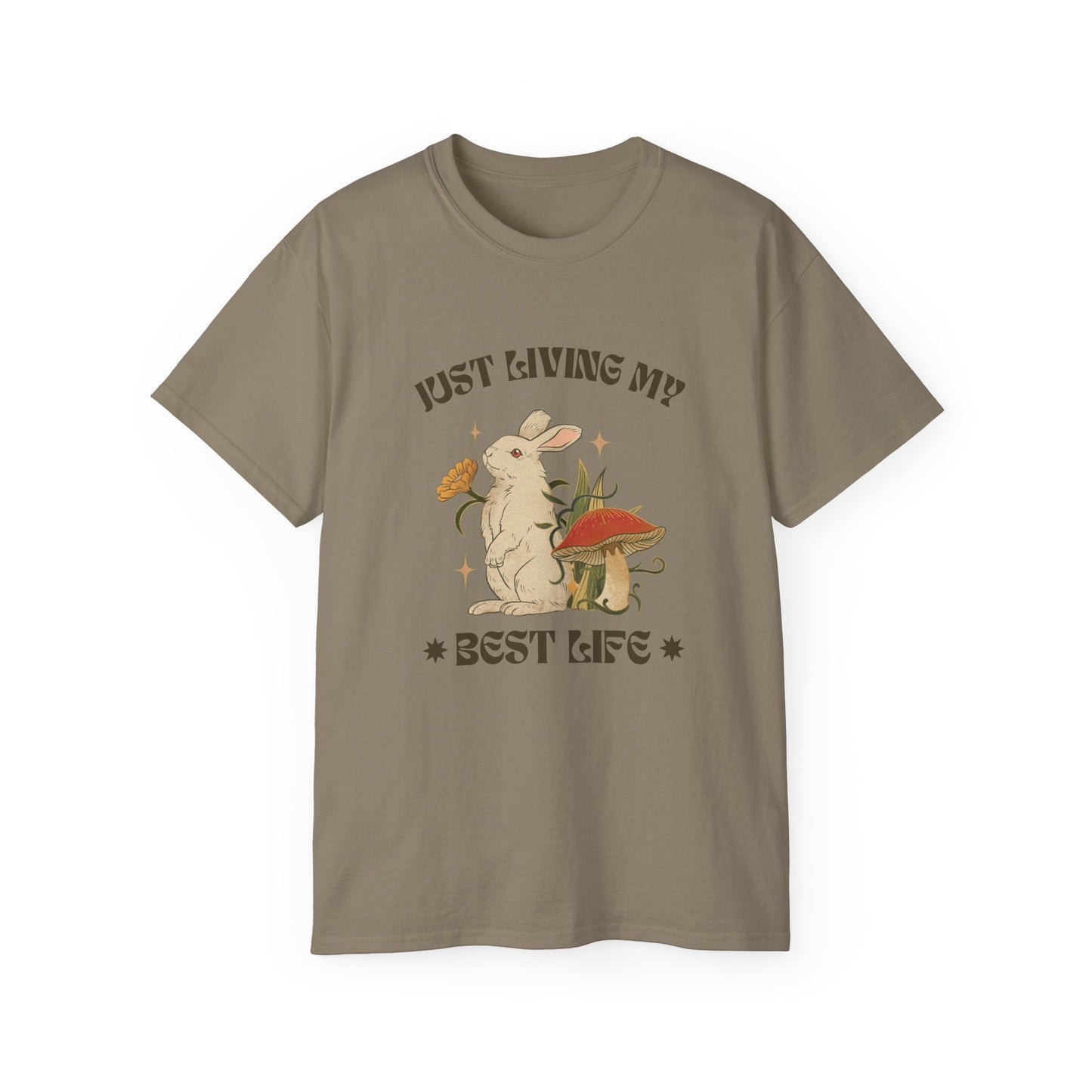 Unisex Ultra Cotton Tee - Just Living My Best Life Bunny Design, Cute Rabbit Shirt, Gift for Animal Lovers, Spring Fashion