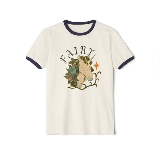 Fairy Unicorn Ringer T-Shirt | Unisex Vintage Style Tee for Everyday Wear, Gifts, Festivals, Magical Moments