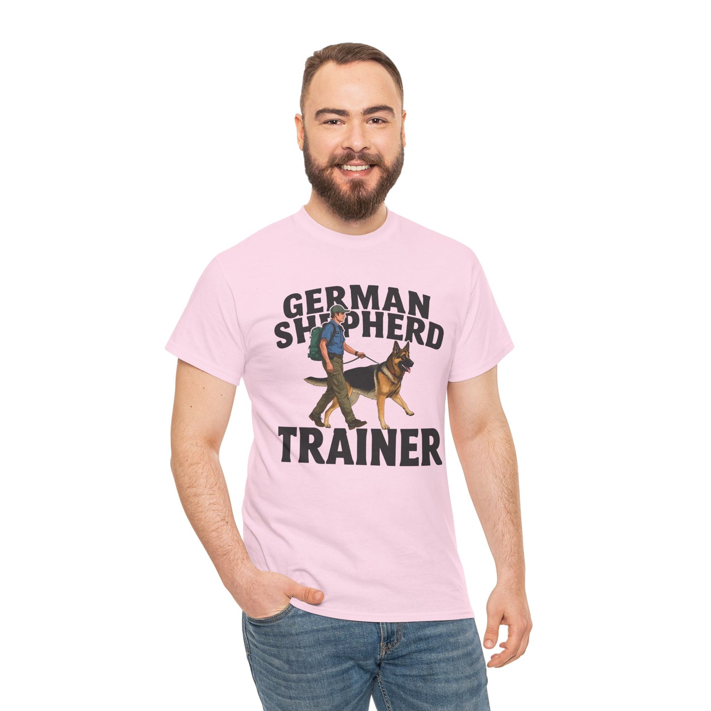 German Shepherd Trainer Tee - Man Holding a German Shepherd | Dog Lover Gift