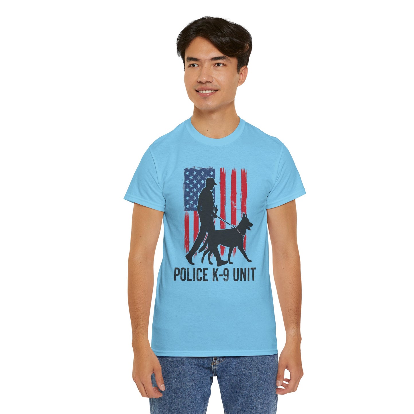 Patriotic Police K-9 Unit Heavy Cotton Tee, Unisex Cotton Shirt for Dog Lovers, Law Enforcement Apparel, Gifts for Police Officers