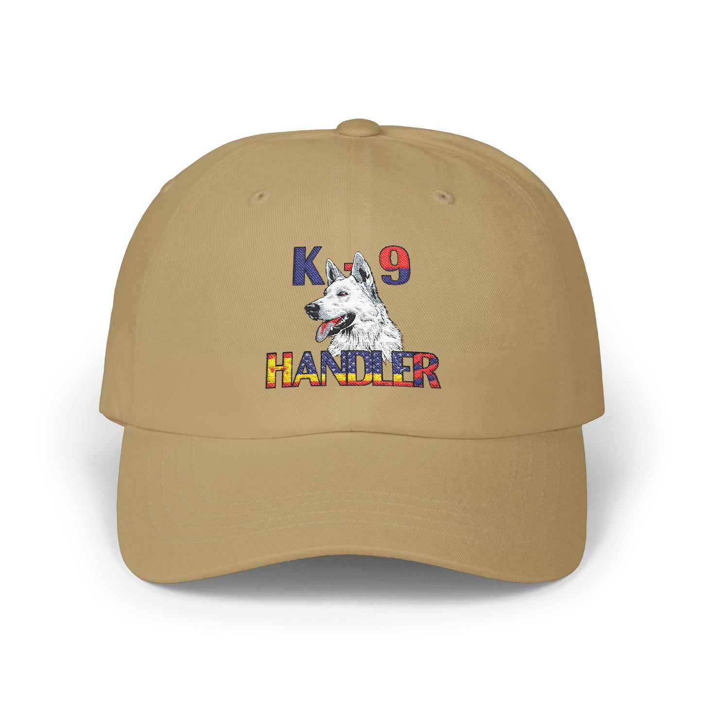 Embroidered Police Themed K9 Handler Classic Dad Cap Featuring a White German Shepherd