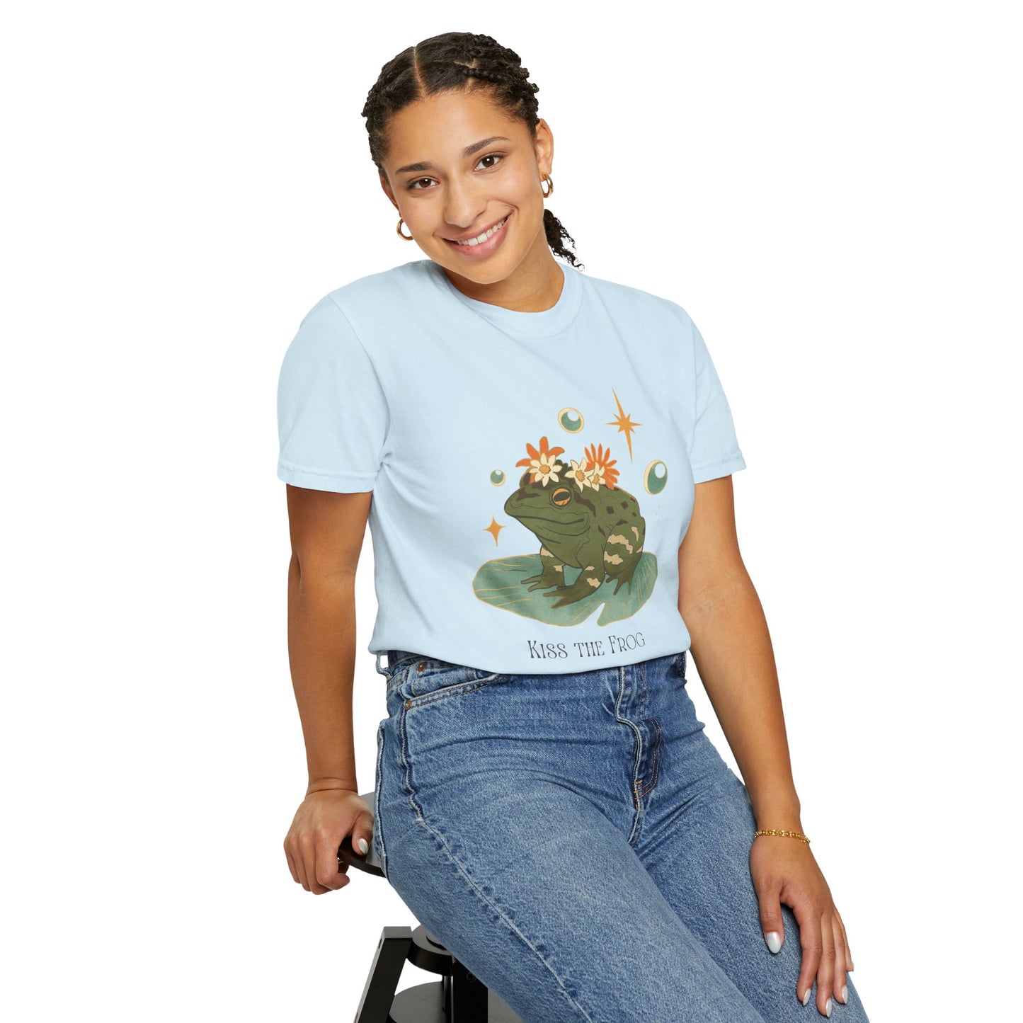 Kiss the Frog T-Shirt, Garment-Dyed Unisex Tee, Fun Gift for Nature Lovers, Cute Frog Graphic T-Shirt, Ideal for Casual Outings