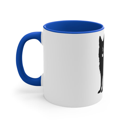 Accent 11oz Dog Lover Mug With a Graphic of Solid Black German Shepherd Sloppily Sitting