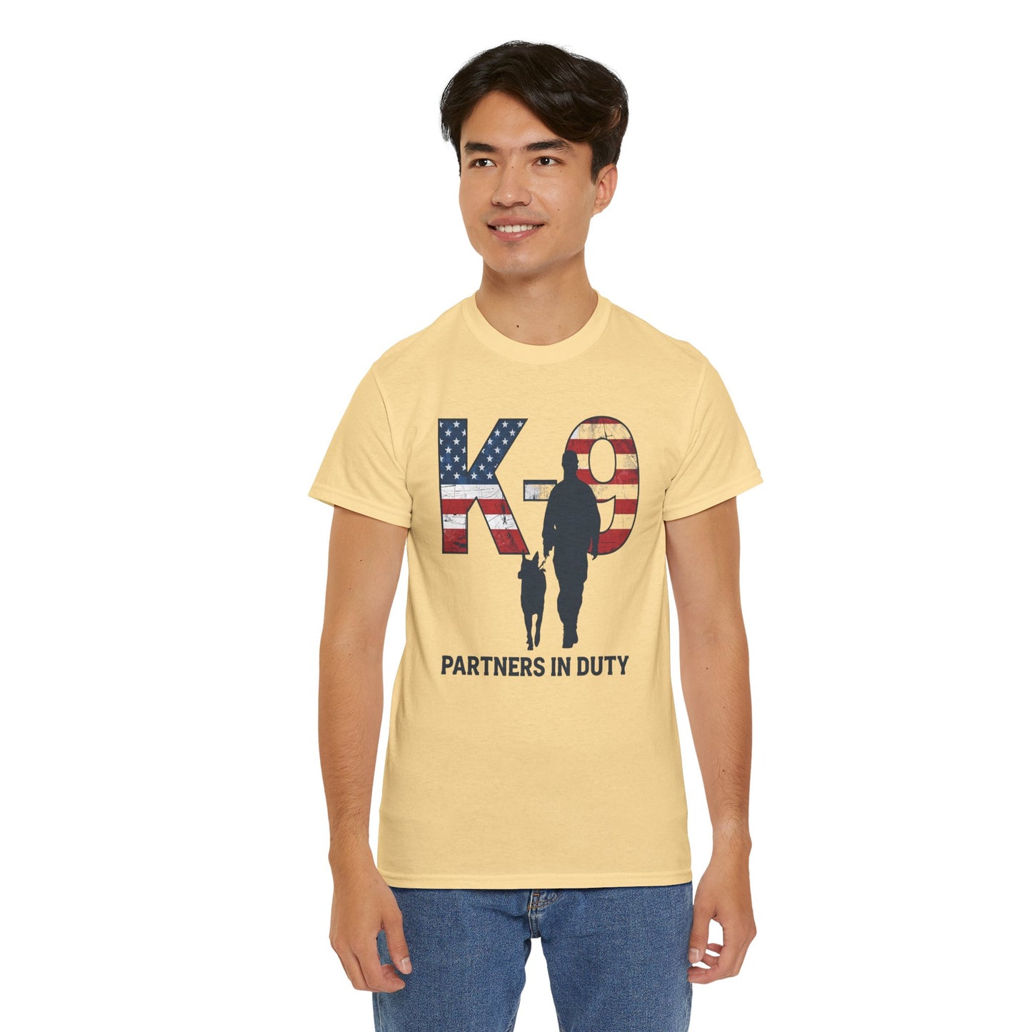 Patriotic K-9 T-Shirt - Partners in Duty Tee | Unisex Heavy Cotton Tee for Dog Lovers, Military Support, Gifts for Dog Handlers
