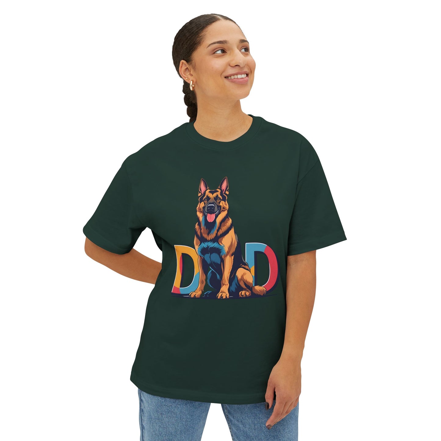 German Shepherd Dad Unisex Oversized Boxy Tee, Dog Lover Gift, Pet Portrait Shirt, Casual Streetwear, Animal Lover Apparel