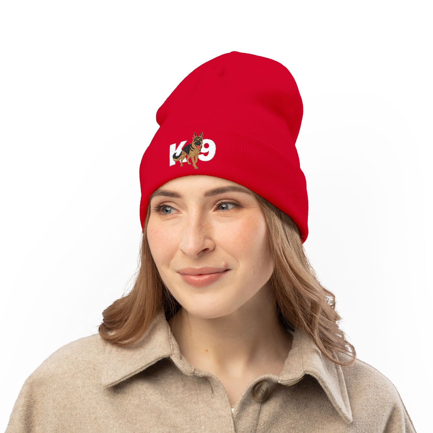 K9 Embroidered Knit Beanie Featuring a German Shepherd Design | Cozy Pet Lover Hat