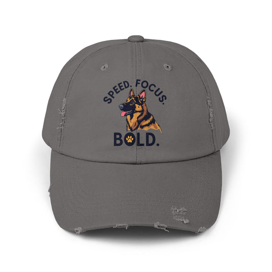 Speed Focus Bold German Shepherd Agility Distressed Hat, Dog Lover Gift, Casual Fashion Accessory, Summer Style, Outdoor Fun