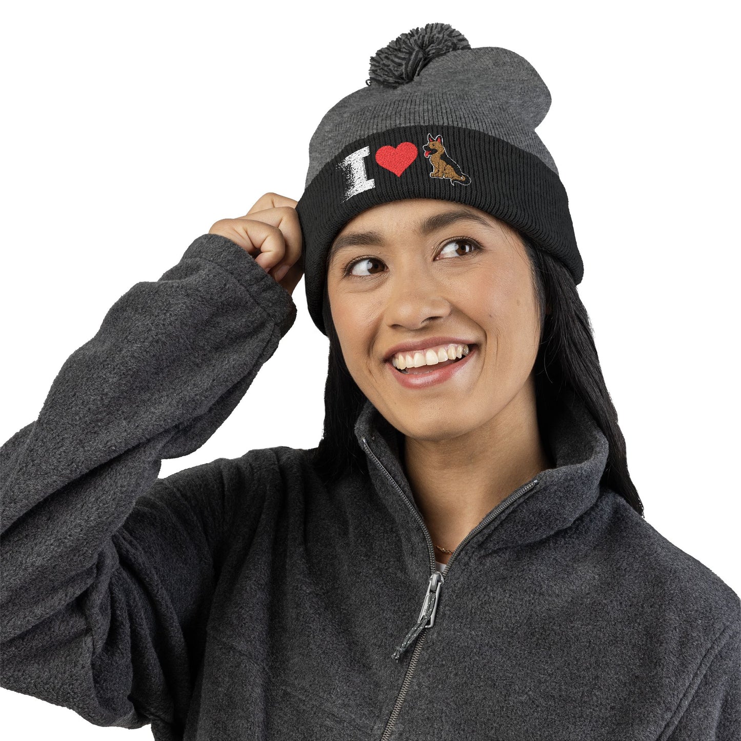 I Love My German Shepherd Embroidered Pom-Pom Knit Cap