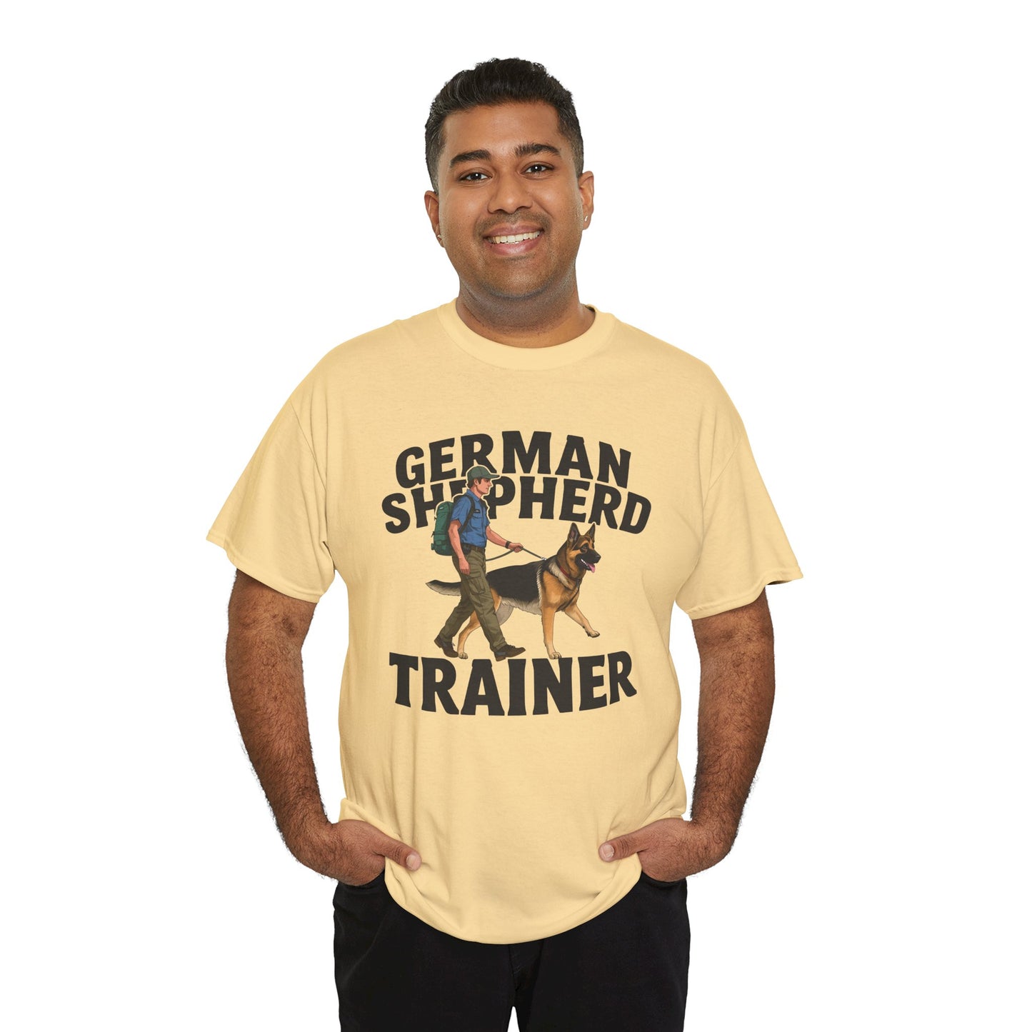 German Shepherd Trainer Tee - Man Holding a German Shepherd | Dog Lover Gift