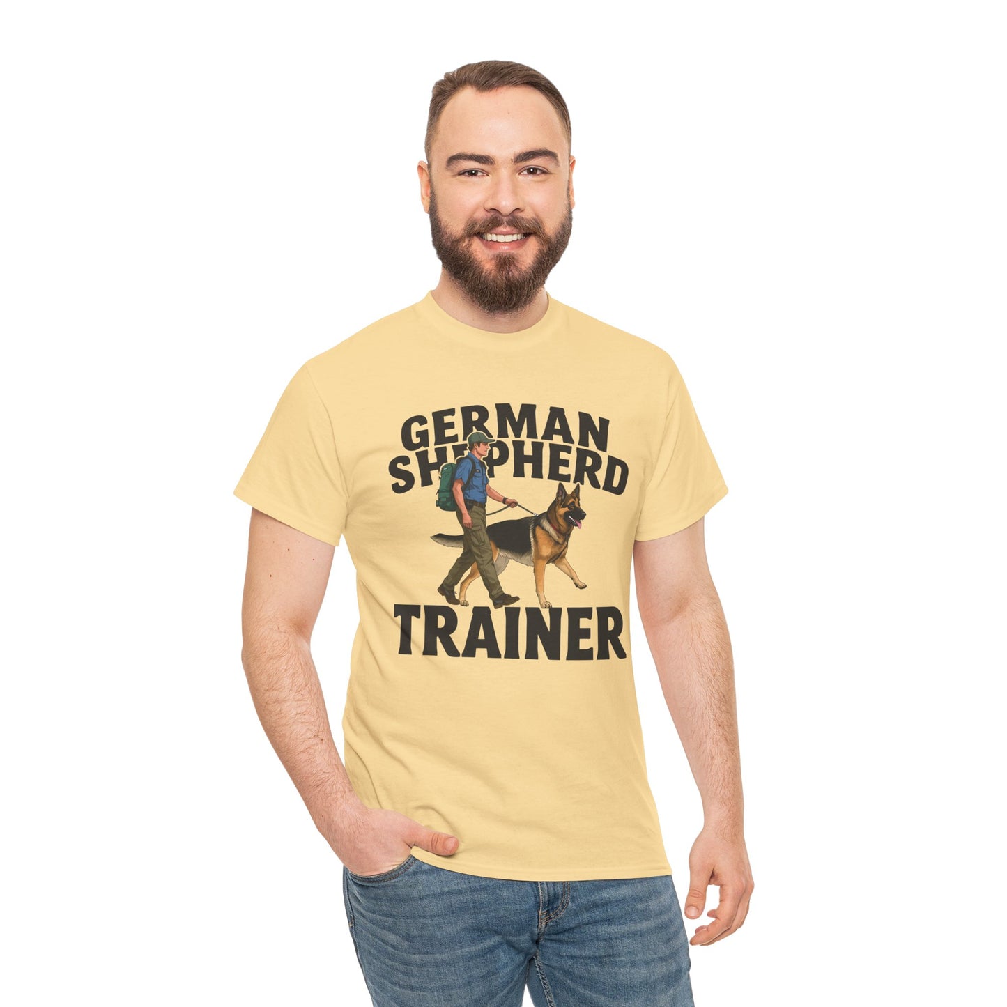 German Shepherd Trainer Tee - Man Holding a German Shepherd | Dog Lover Gift