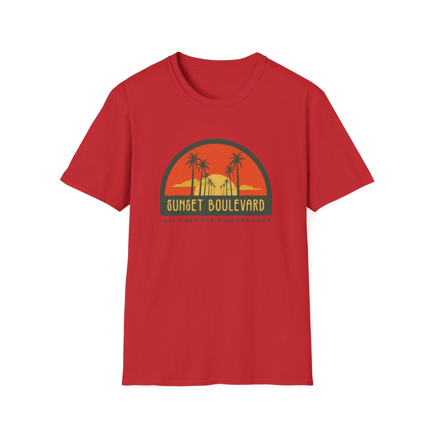 Sunset Boulevard Unisex Softstyle T-Shirt, Retro Beach Tee, Vacation Shirt, Summer Apparel, Travel Gift