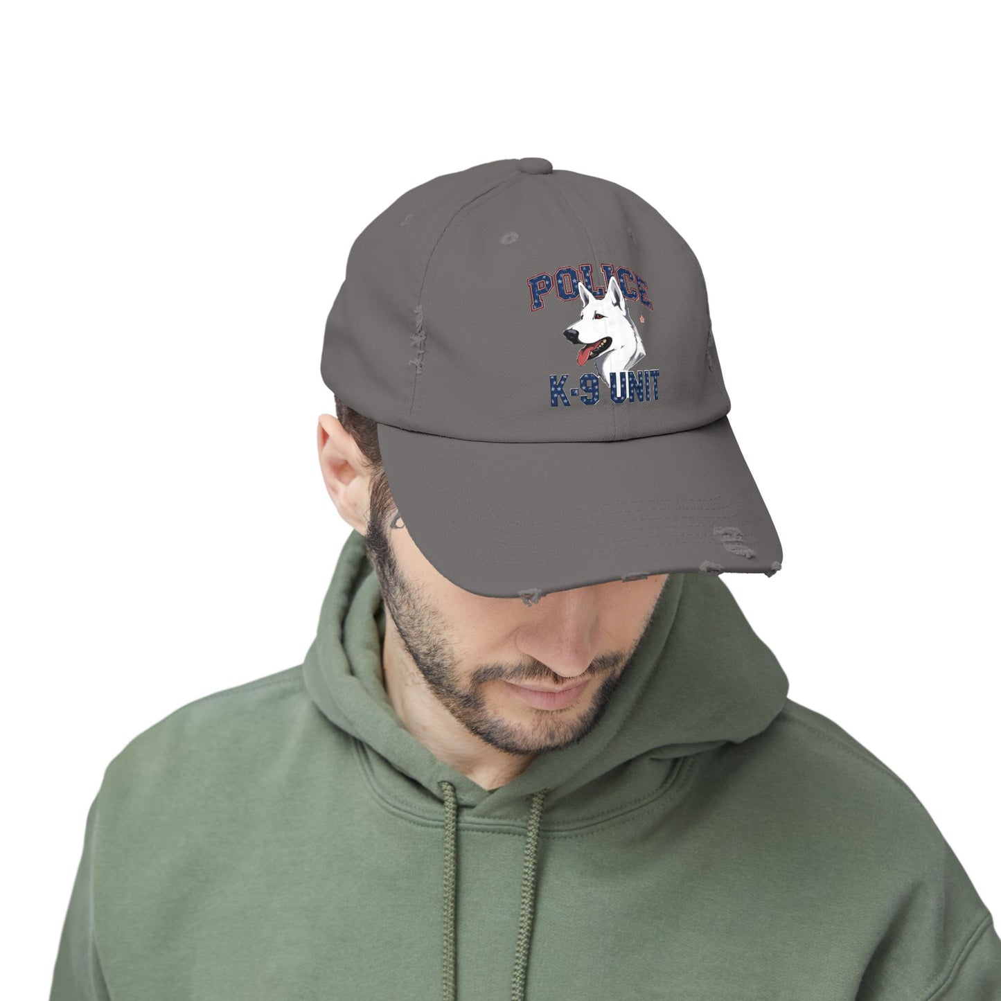 Unisex Distressed Cap with Police K9 Design Featuring German Shepherd, Trendy Dog Lover Hat, Perfect Gift for Police Supporters