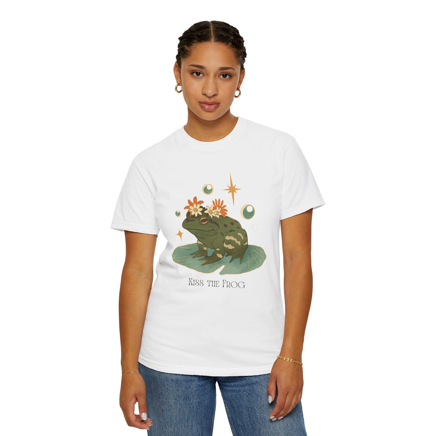 Kiss the Frog T-Shirt, Garment-Dyed Unisex Tee, Fun Gift for Nature Lovers, Cute Frog Graphic T-Shirt, Ideal for Casual Outings