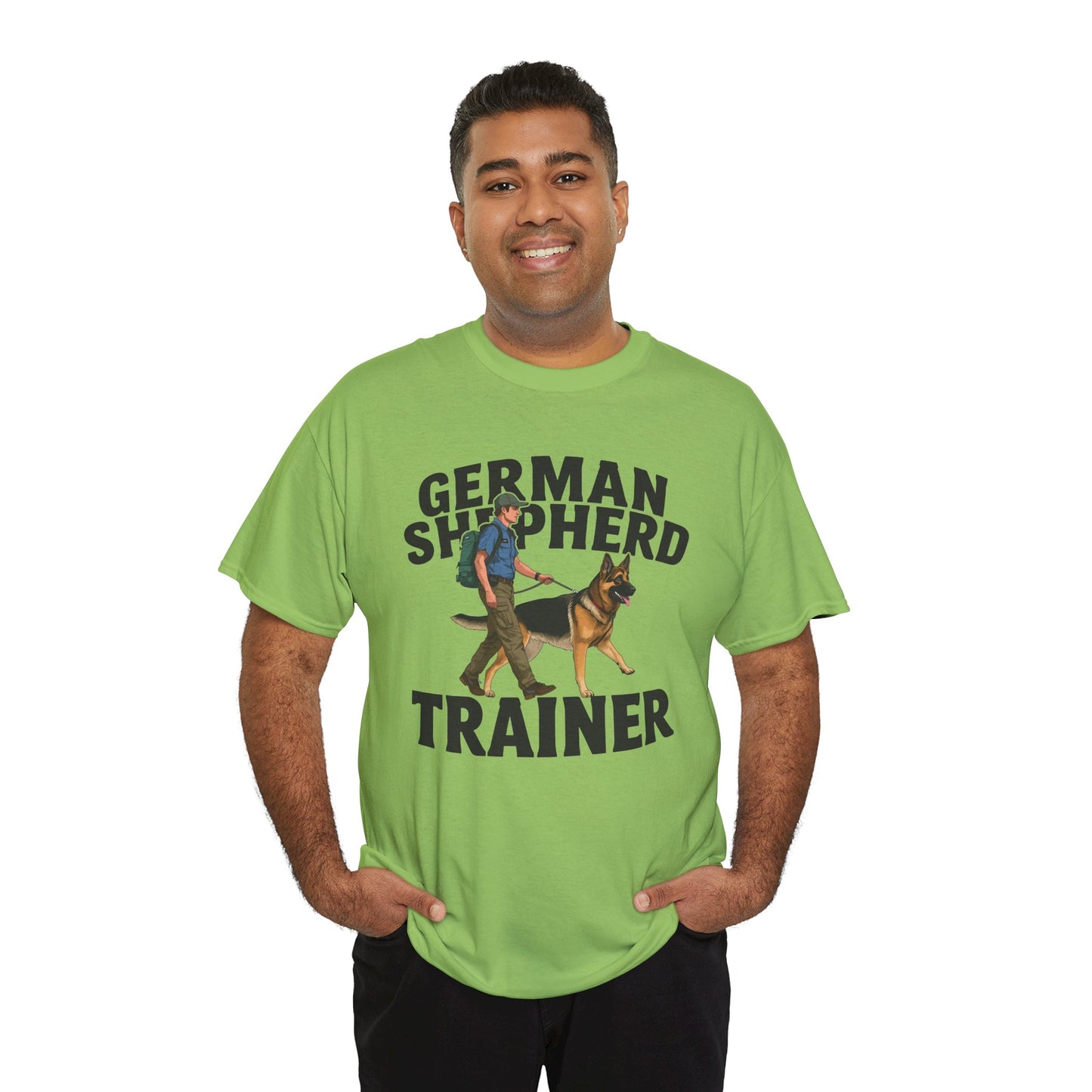 German Shepherd Trainer Tee - Man Holding a German Shepherd | Dog Lover Gift