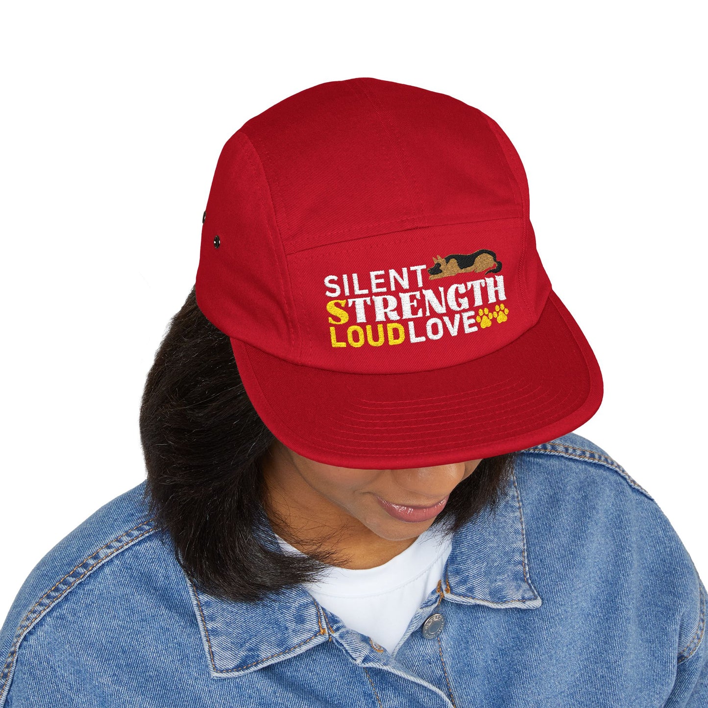 5 Panel Embroidered German Shepherd Cap - Silent Strength, Loud Love
