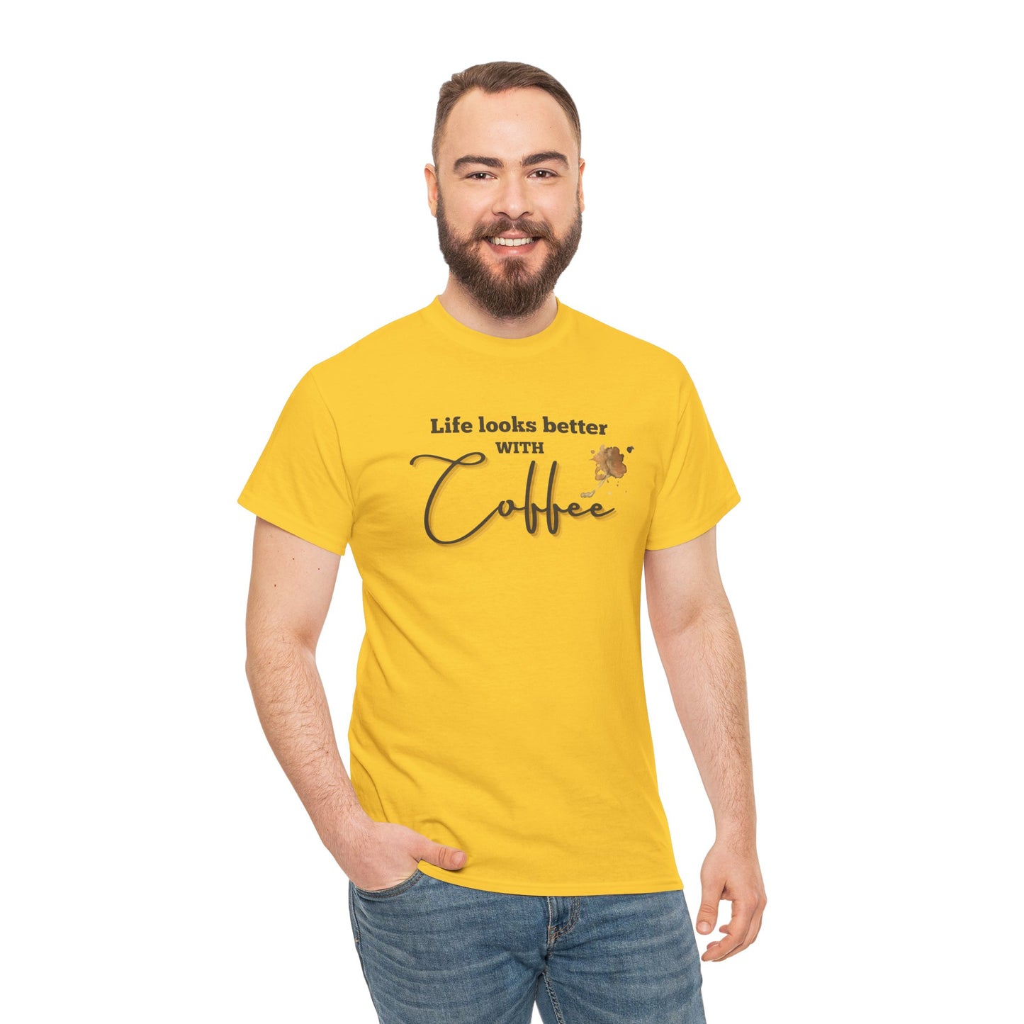 Life Looks Better with Coffee Tee | Unisex Cotton Tee for Coffee Lovers, Gift for Birthdays, Anniversaries, Casual Wear, Coffee-themed