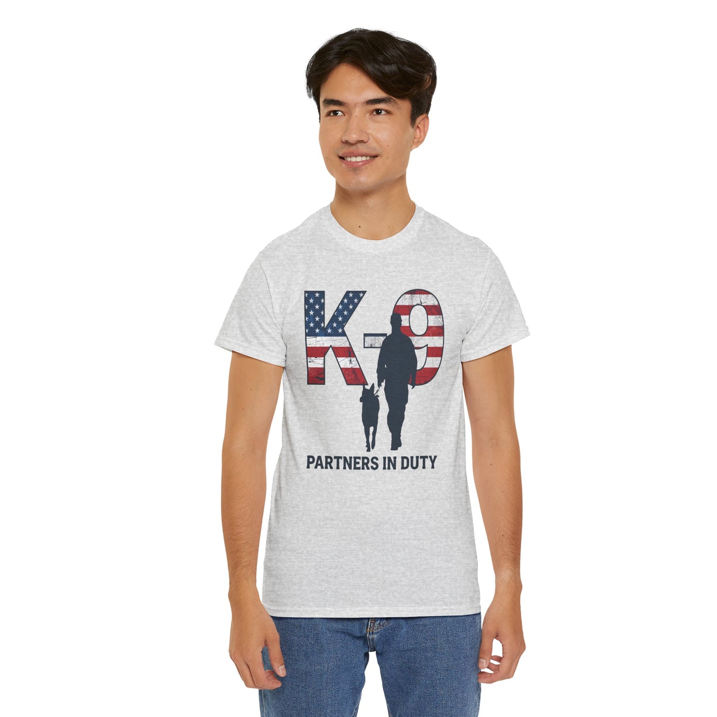 Patriotic K-9 T-Shirt - Partners in Duty Tee | Unisex Heavy Cotton Tee for Dog Lovers, Military Support, Gifts for Dog Handlers