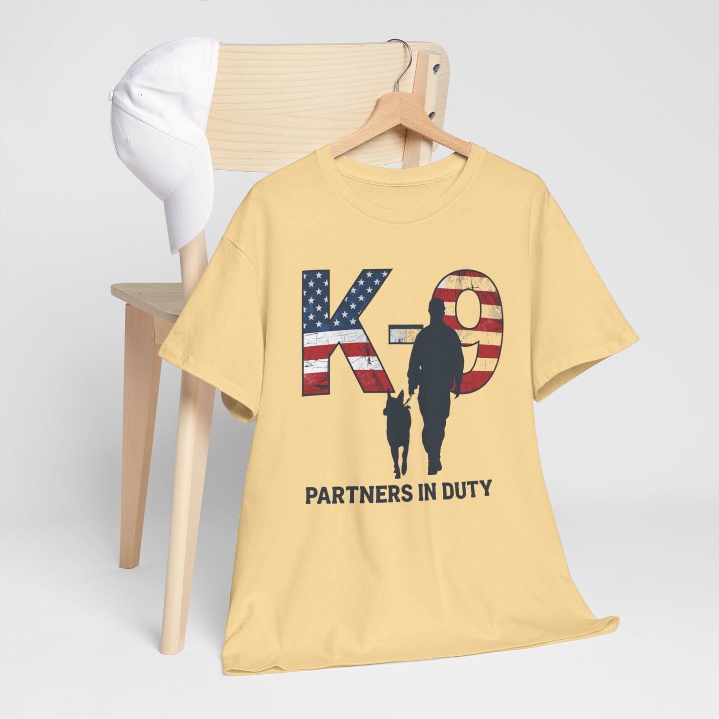Patriotic K-9 T-Shirt - Partners in Duty Tee | Unisex Heavy Cotton Tee for Dog Lovers, Military Support, Gifts for Dog Handlers