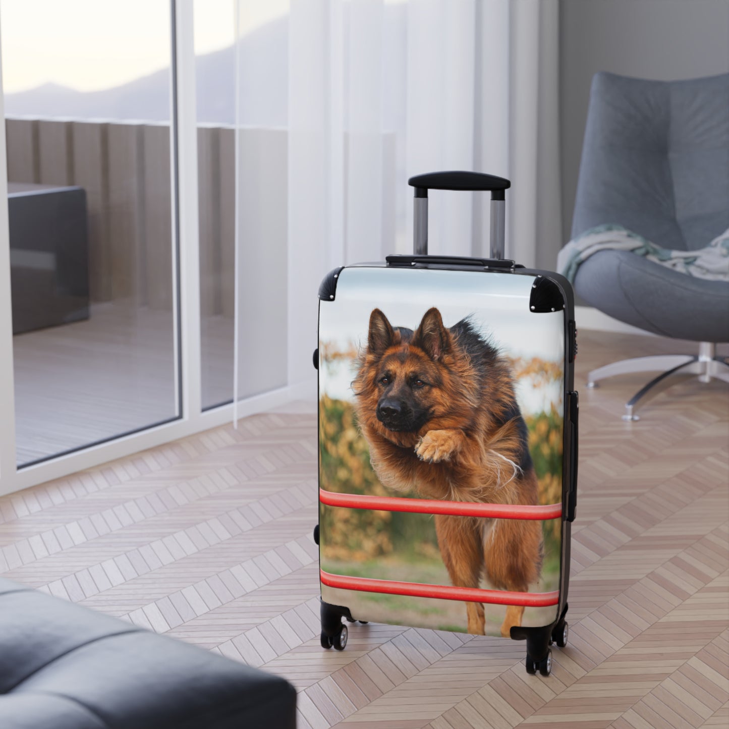 Dog Lover Suitcase Featuring a Long Coat German Shepherd Jumping An Agility Fence
