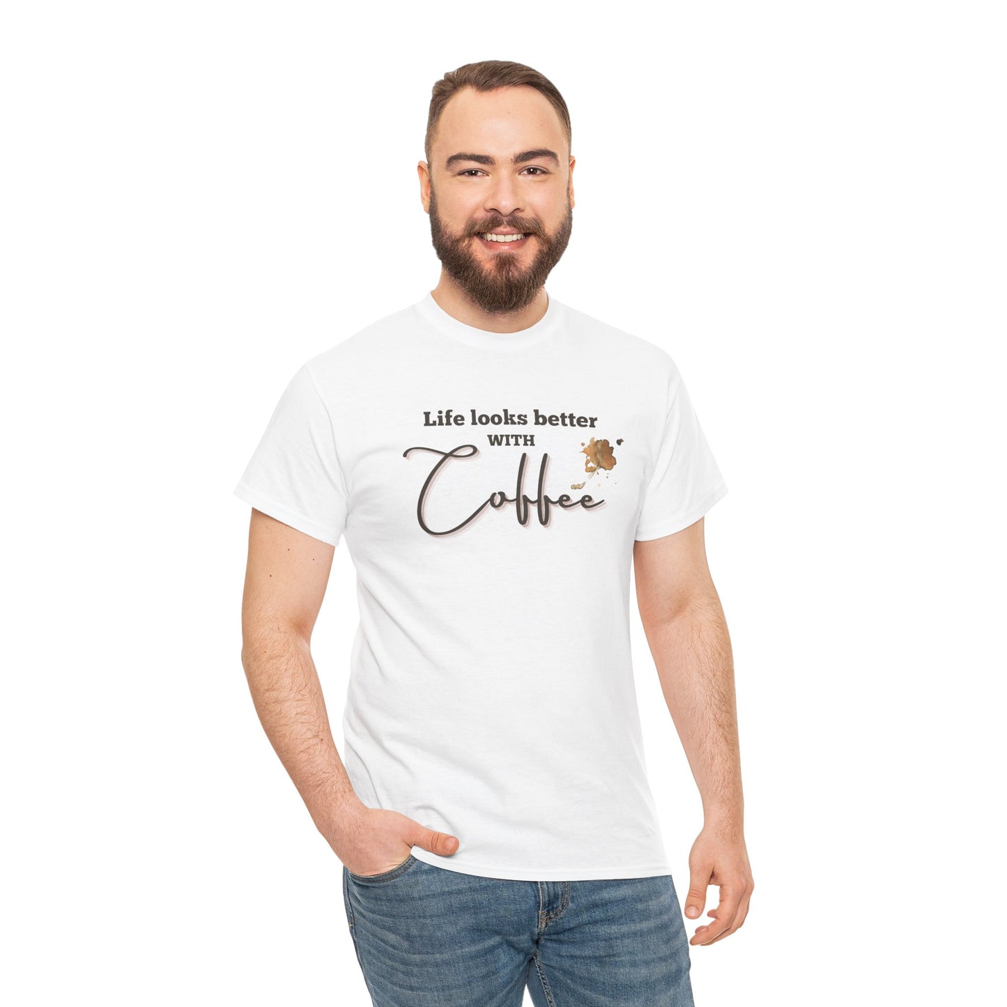 Life Looks Better with Coffee Tee | Unisex Cotton Tee for Coffee Lovers, Gift for Birthdays, Anniversaries, Casual Wear, Coffee-themed
