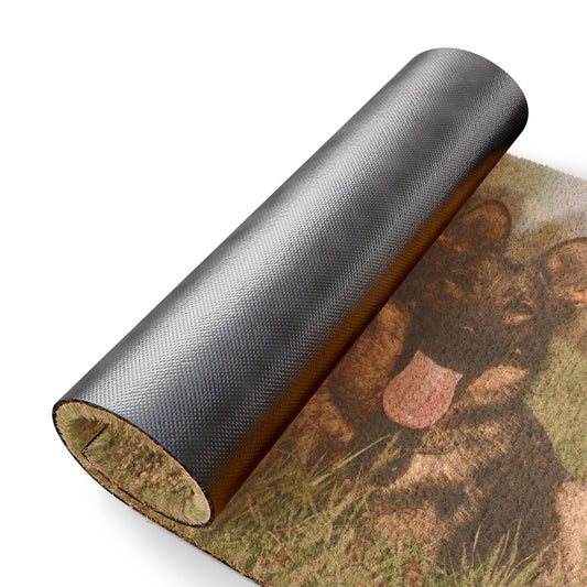 Dog Lovers Doormat Featuring Three Giant Working Line German Shepherd Sitting in a Row