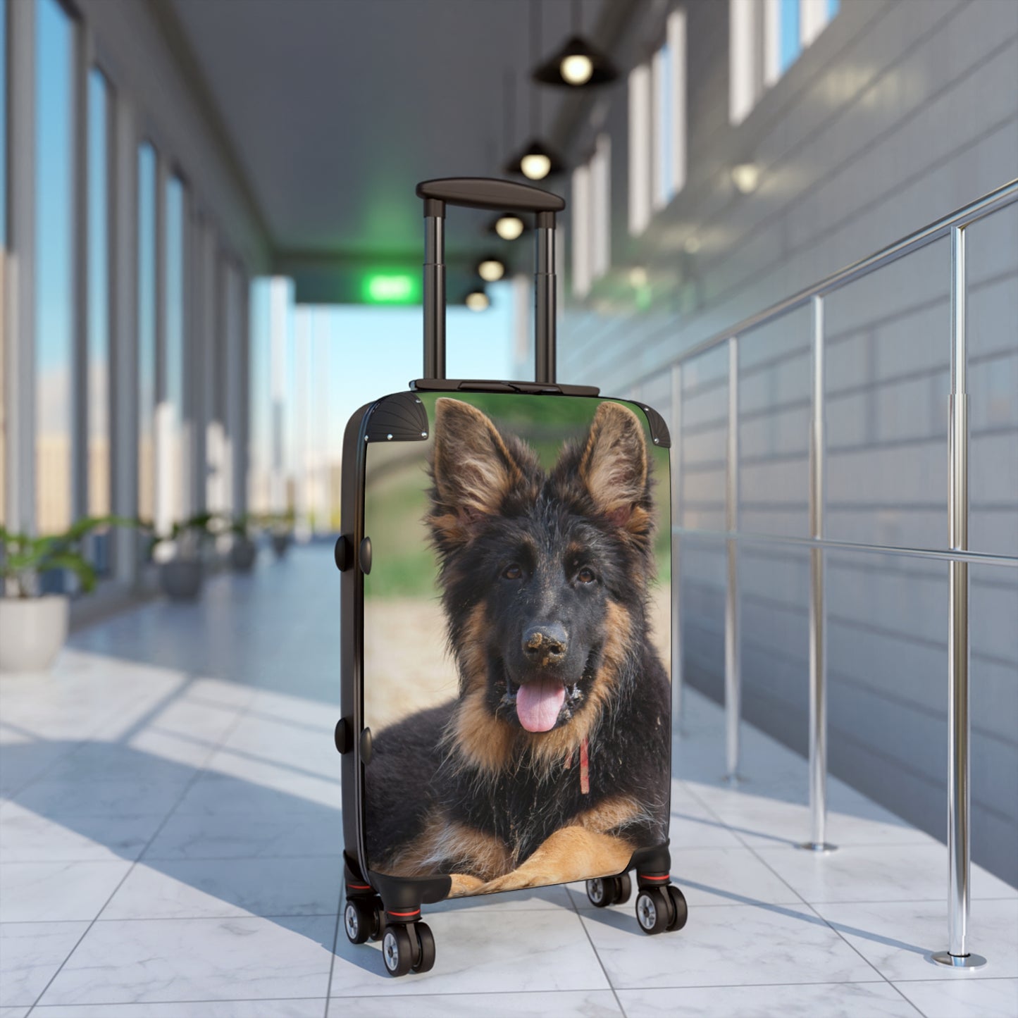 Dog Lover's Travel Suitcase Featuring a a Stunning German Shepherd Puppy Resting on the Sand