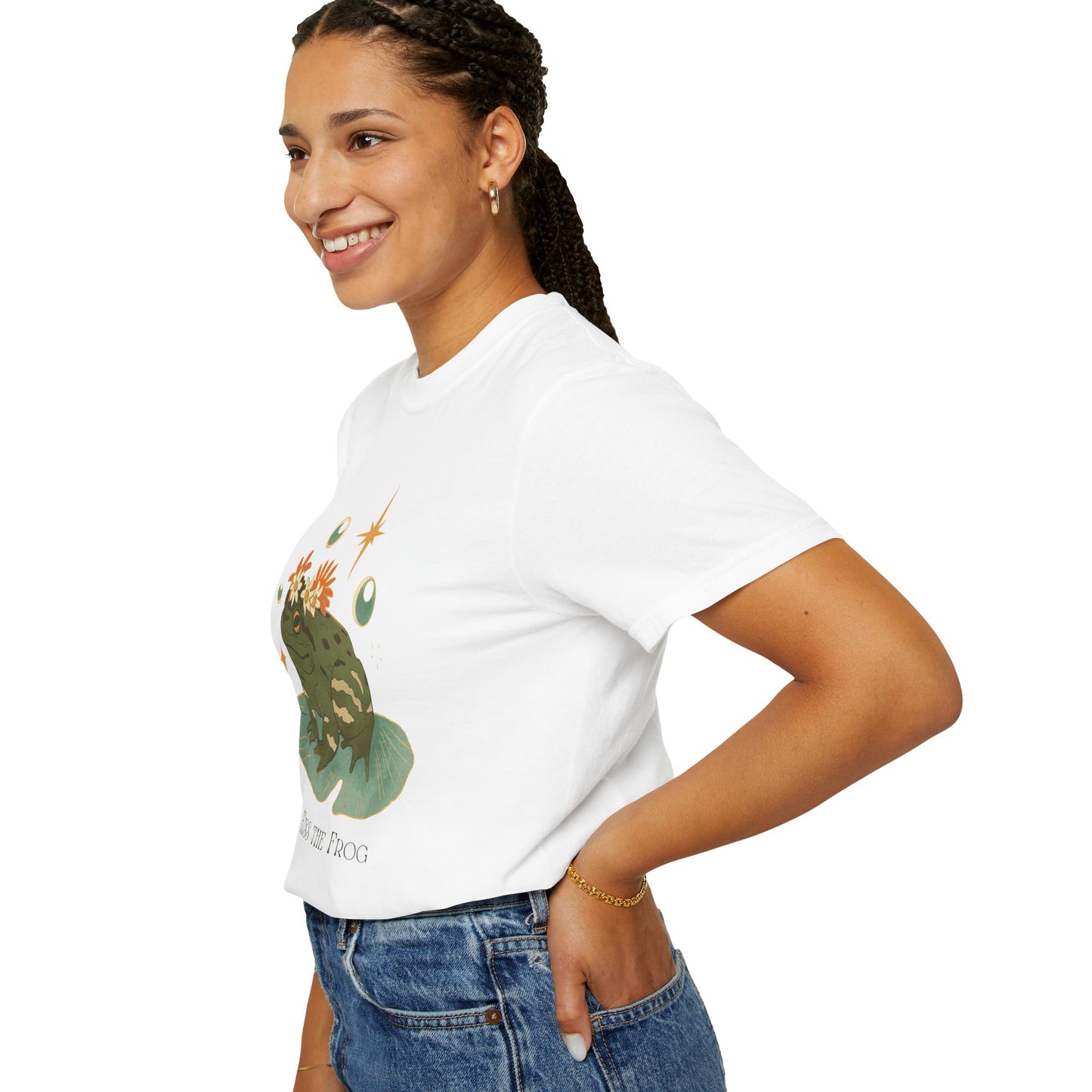 Kiss the Frog T-Shirt, Garment-Dyed Unisex Tee, Fun Gift for Nature Lovers, Cute Frog Graphic T-Shirt, Ideal for Casual Outings