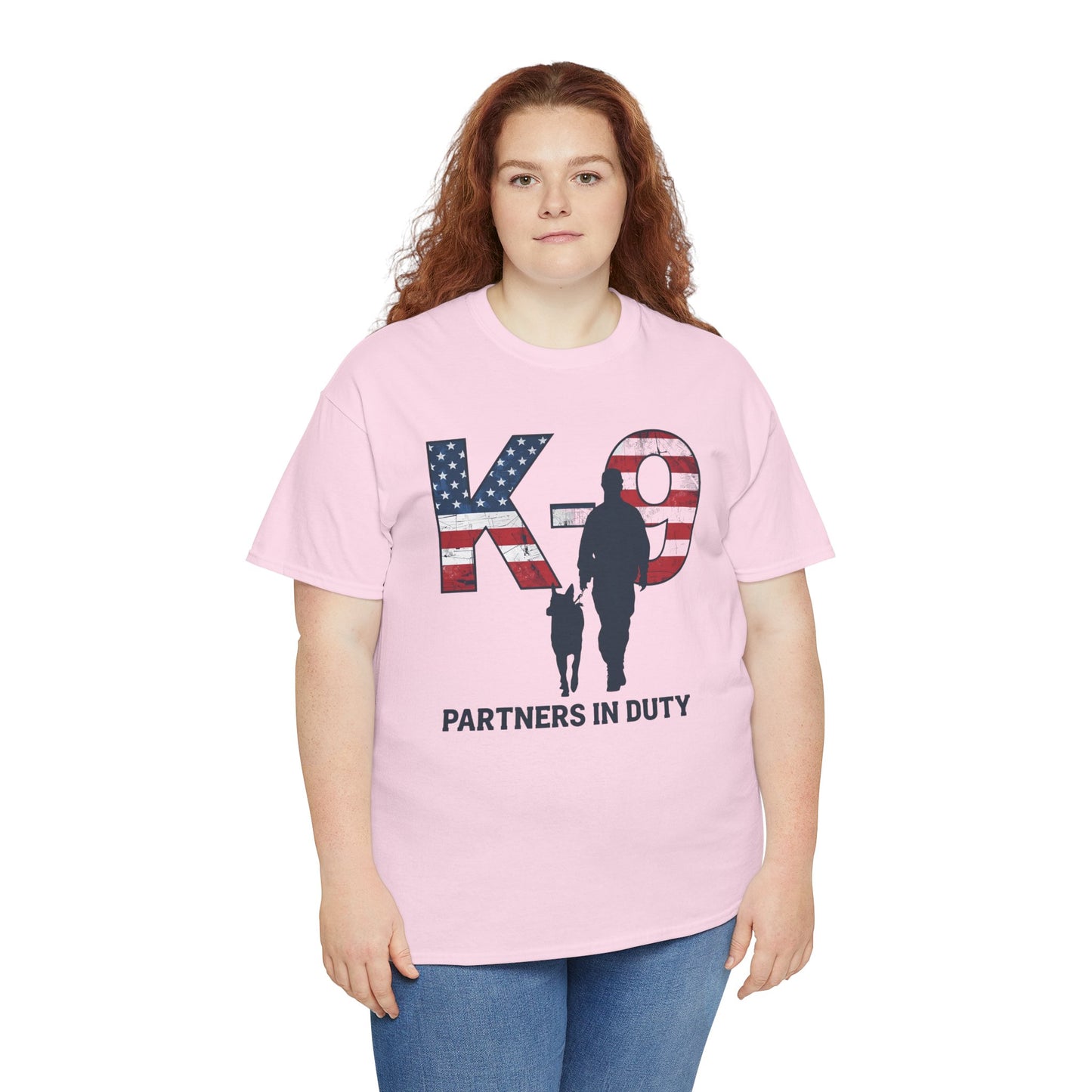 Patriotic K-9 T-Shirt - Partners in Duty Tee | Unisex Heavy Cotton Tee for Dog Lovers, Military Support, Gifts for Dog Handlers