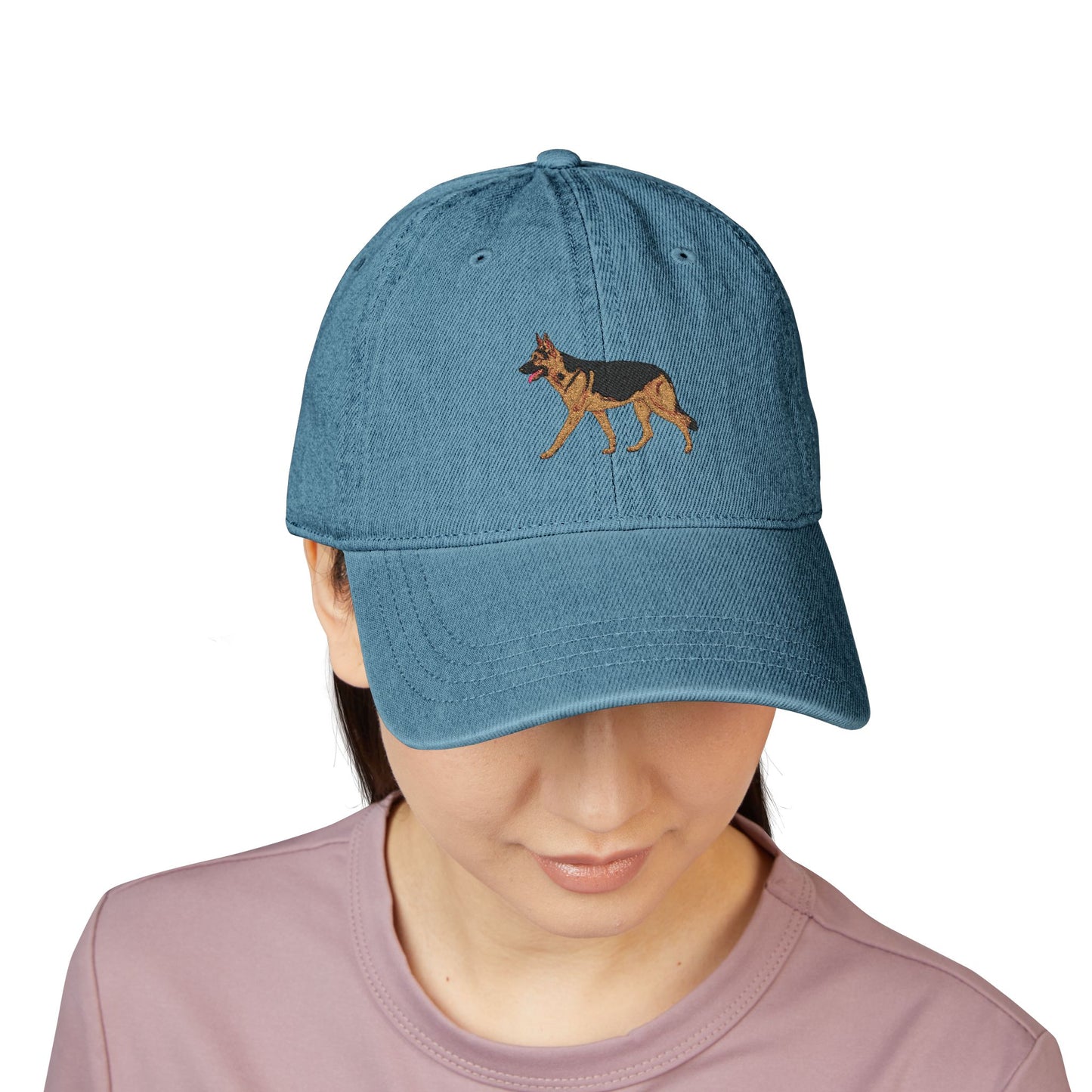 Embroidered Denim Hat with German Shepherd Design, Adjustable Dog Lover Cap, Outdoor Hat for Pet Owners