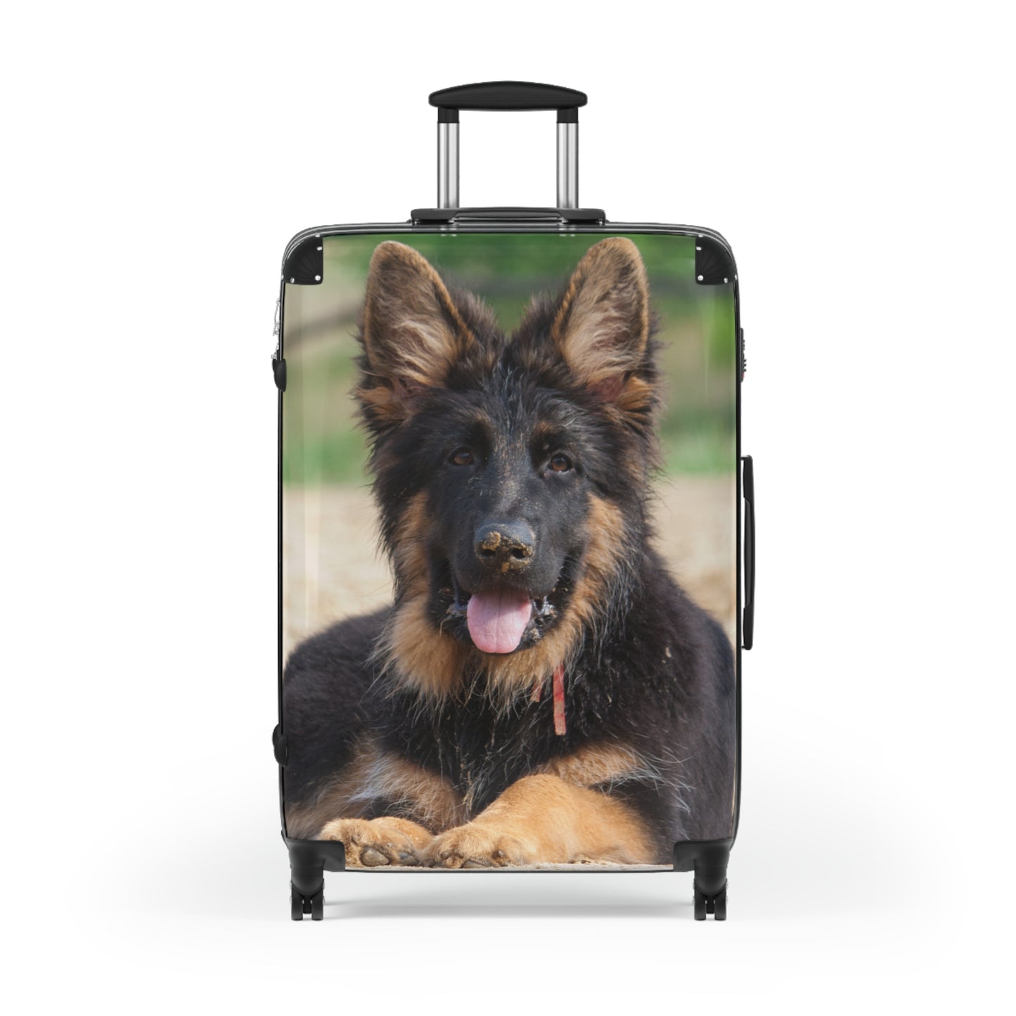 Dog Lover's Travel Suitcase Featuring a a Stunning German Shepherd Puppy Resting on the Sand