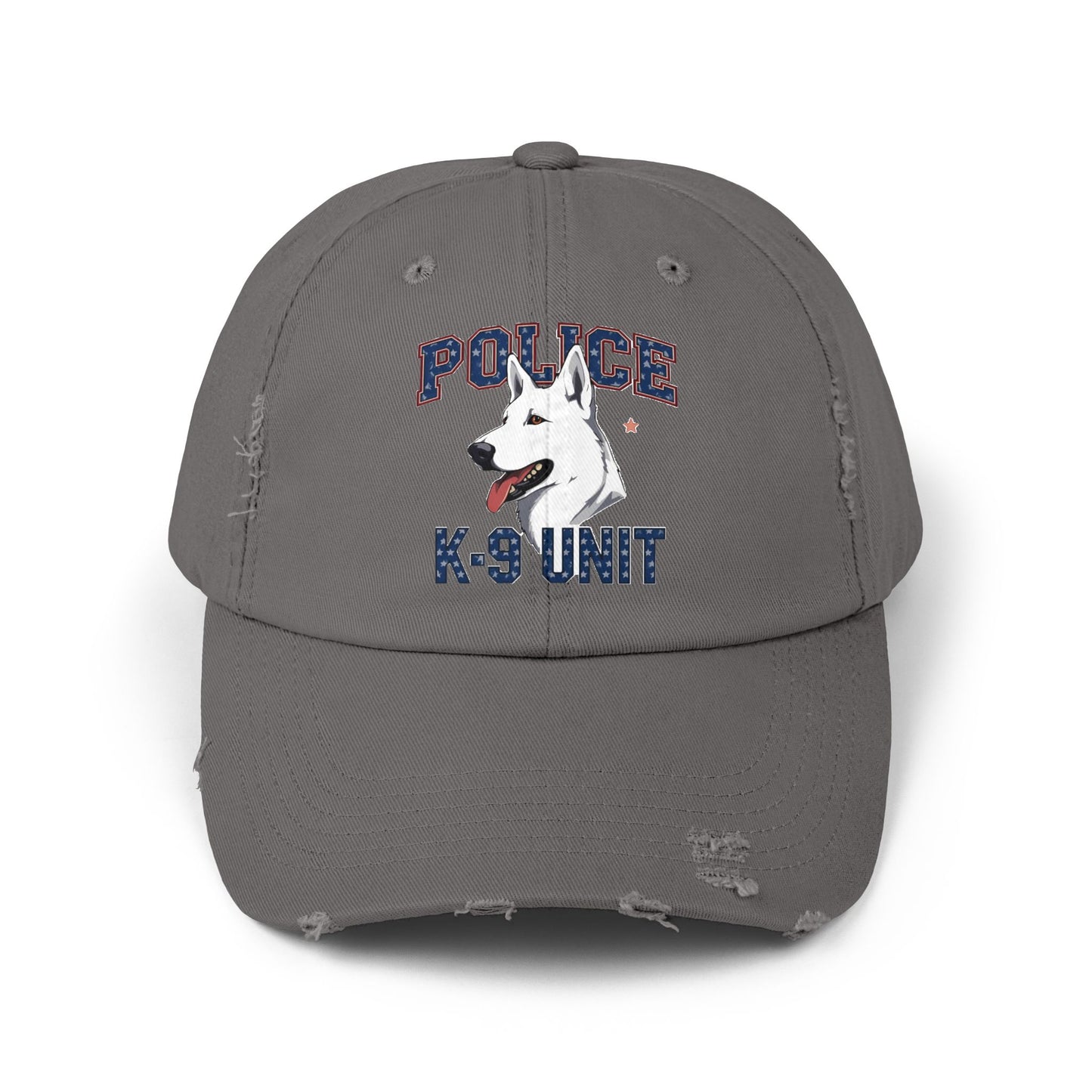 Unisex Distressed Cap with Police K9 Design Featuring German Shepherd, Trendy Dog Lover Hat, Perfect Gift for Police Supporters