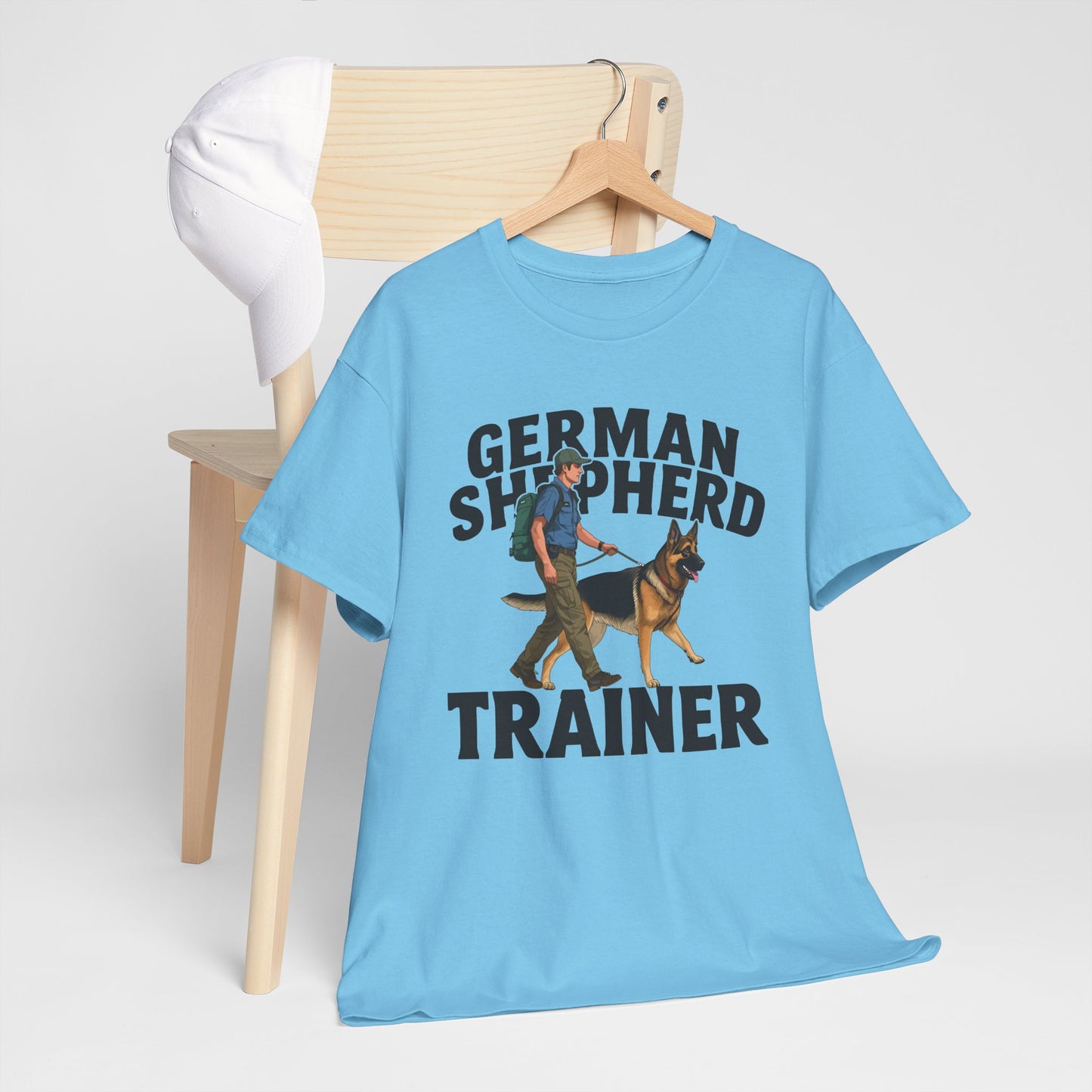 German Shepherd Trainer Tee - Man Holding a German Shepherd | Dog Lover Gift
