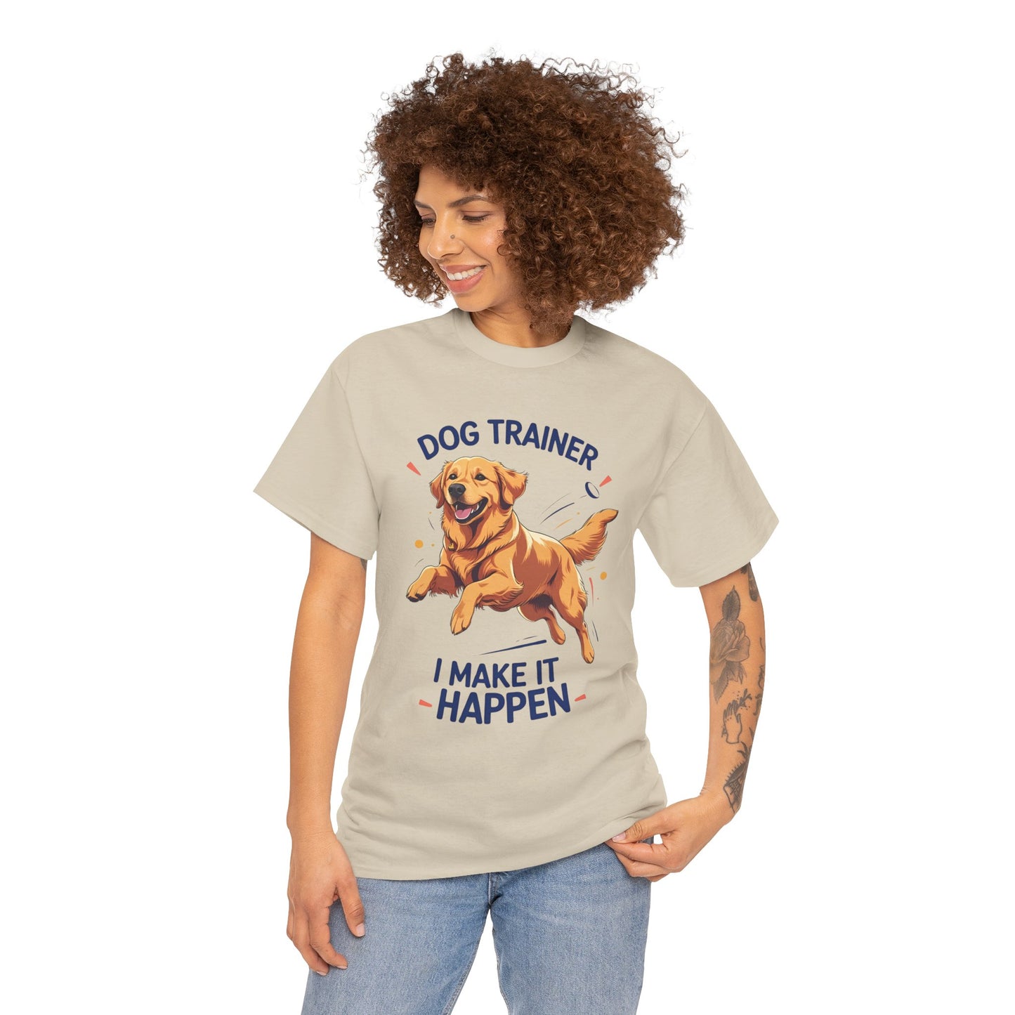 Dog Trainer Unisex Heavy Cotton Tee - I Make It Happen, Golden Retriever, Training Sessions, Gifts, Casual Wear, Animal Enthusiasts