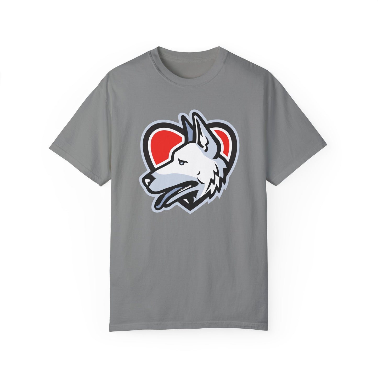 Unisex Dog Lover T-Shirt With a Close Up Graphic of German Shepherd Placed Inside Red Heart