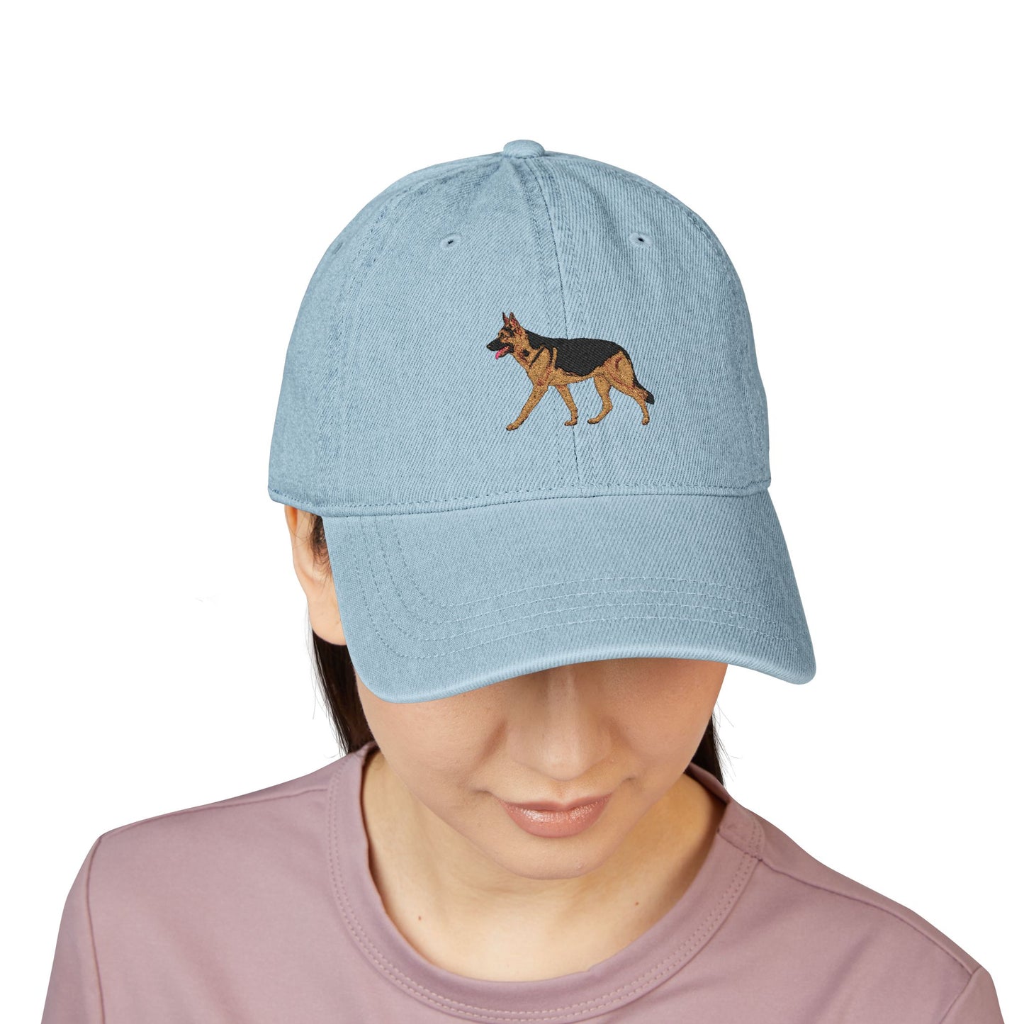 Embroidered Denim Hat with German Shepherd Design, Adjustable Dog Lover Cap, Outdoor Hat for Pet Owners