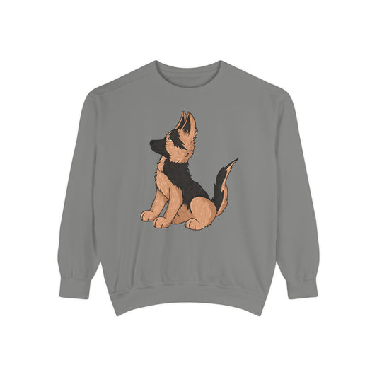 Unisex Dog Lover Sweatshirt With a Graphic of Cute German Shepherd Puppy Looking Upward