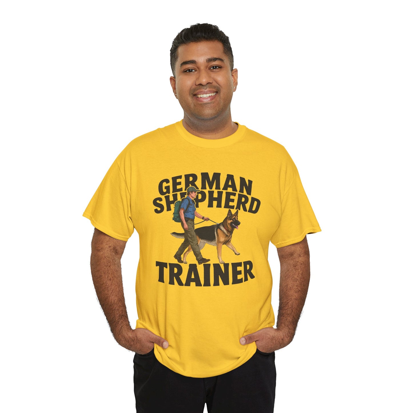 German Shepherd Trainer Tee - Man Holding a German Shepherd | Dog Lover Gift