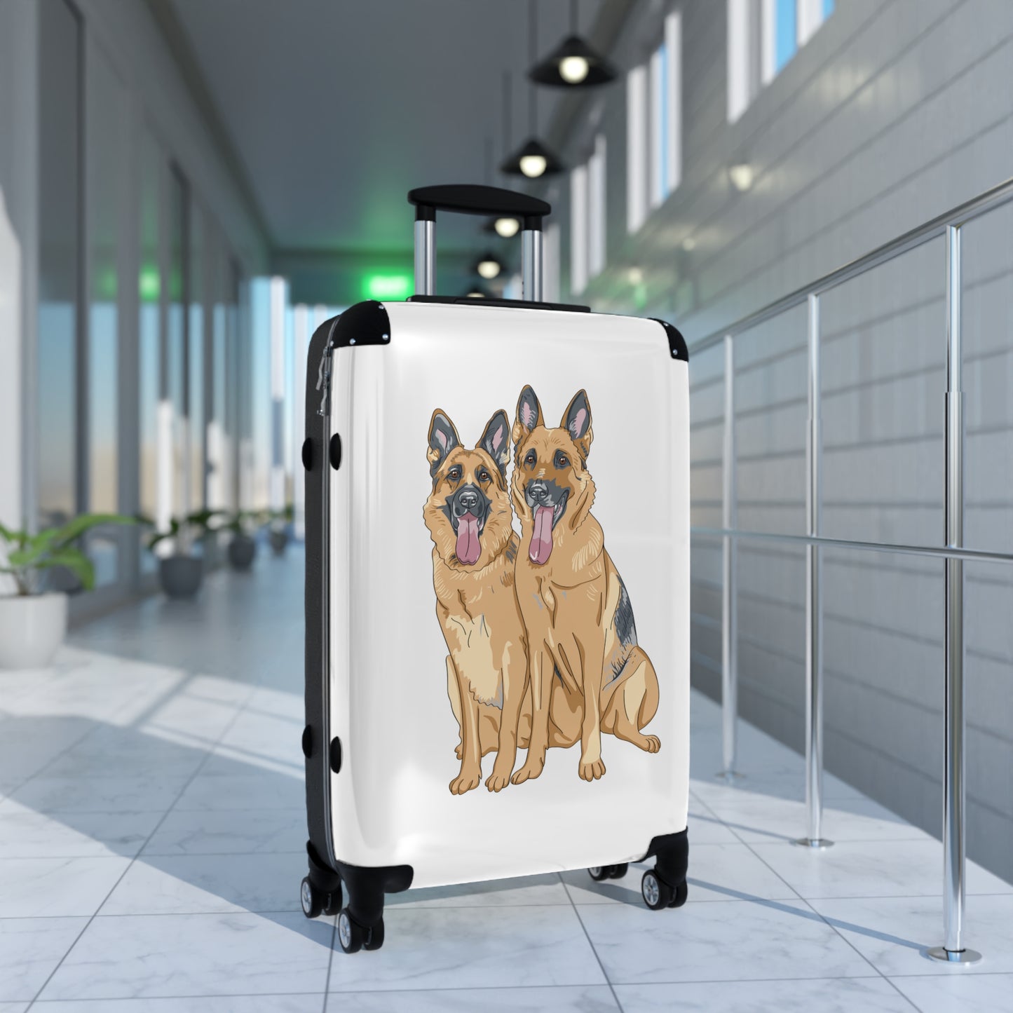 Dog Lover Suitcase Featuring Two German Shepherds Sloppily Sitting