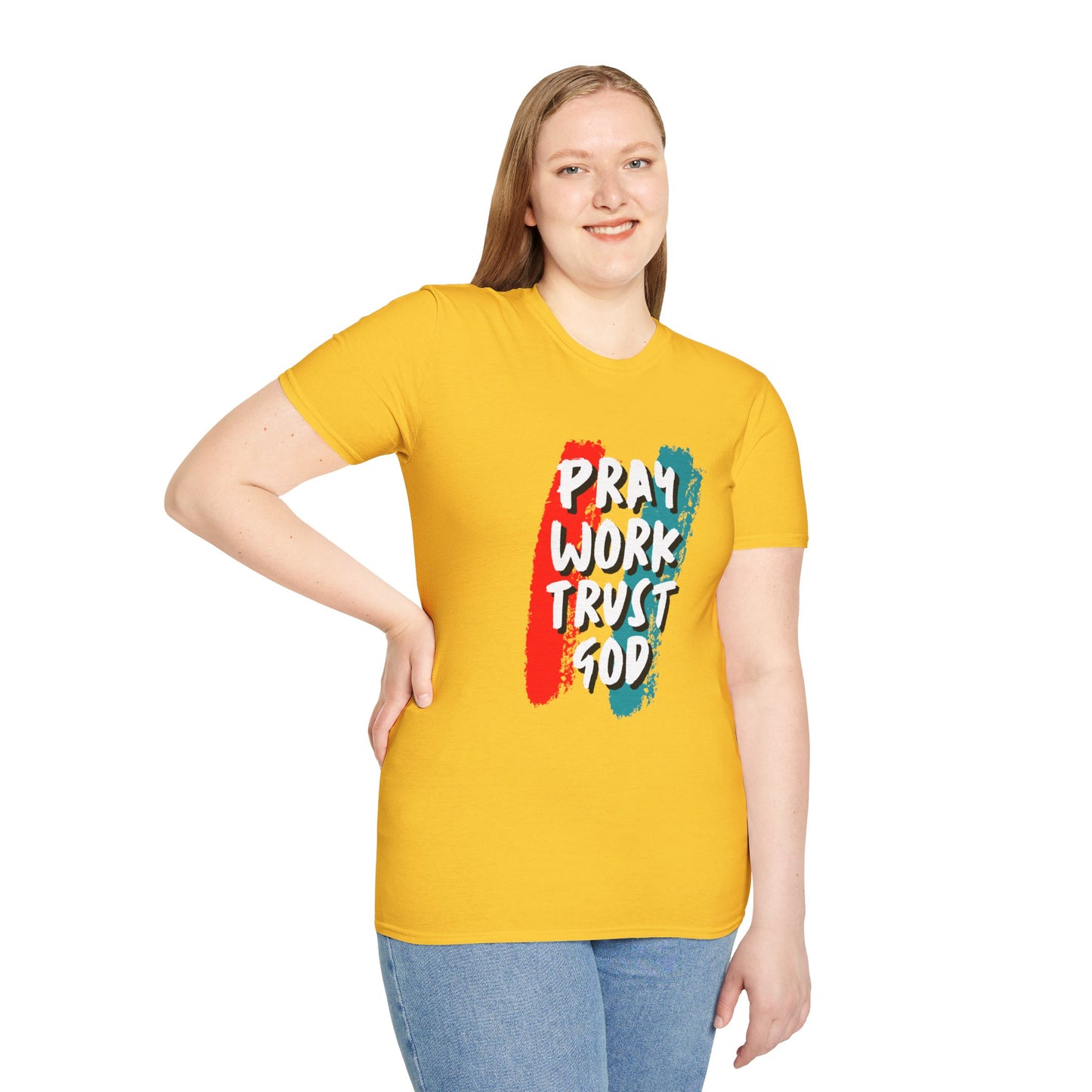 Inspiration Unisex T-Shirt - Pray, Work, Trust God, Motivational Tee, Faith-Based Apparel, Casual Wear, Gift for Believers, Christian Clothing