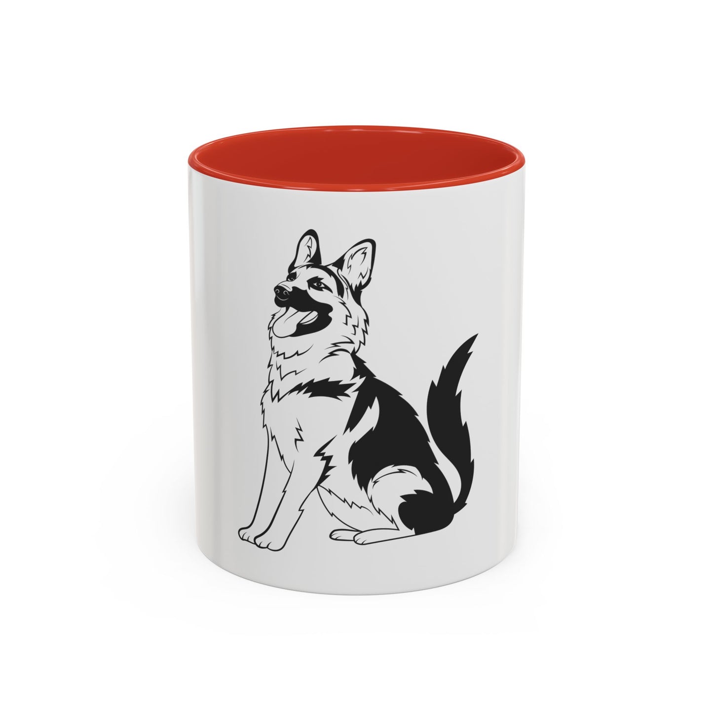 Accent Ceramic Dog Lover Coffee Mug With a Graphic of Black and Transparent German Shepherd Sloppily Sitting
